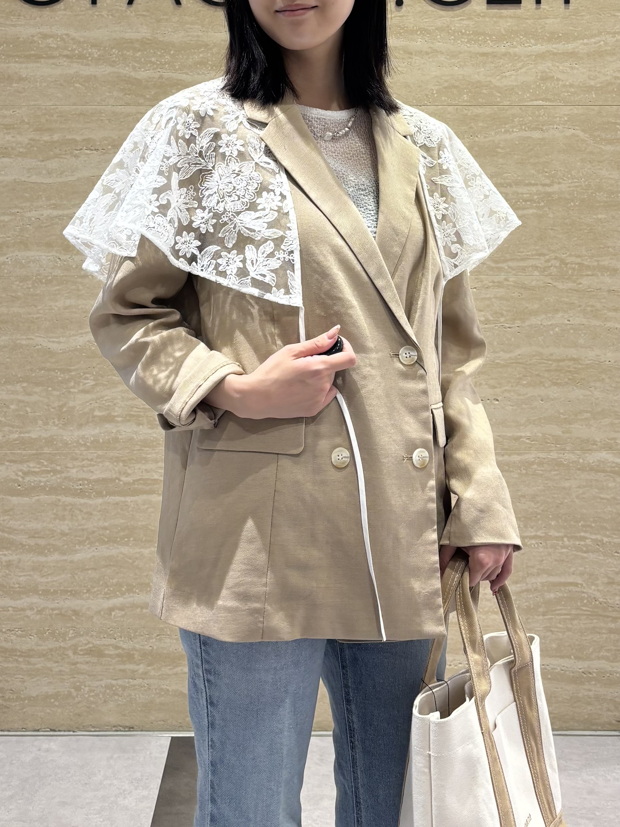 Ririkaさんの「OPAQUE.CLIP｜【UV／接触冷感】ダブルブレストジャケット《防シワ加工／洗える》」を使ったコーディネート