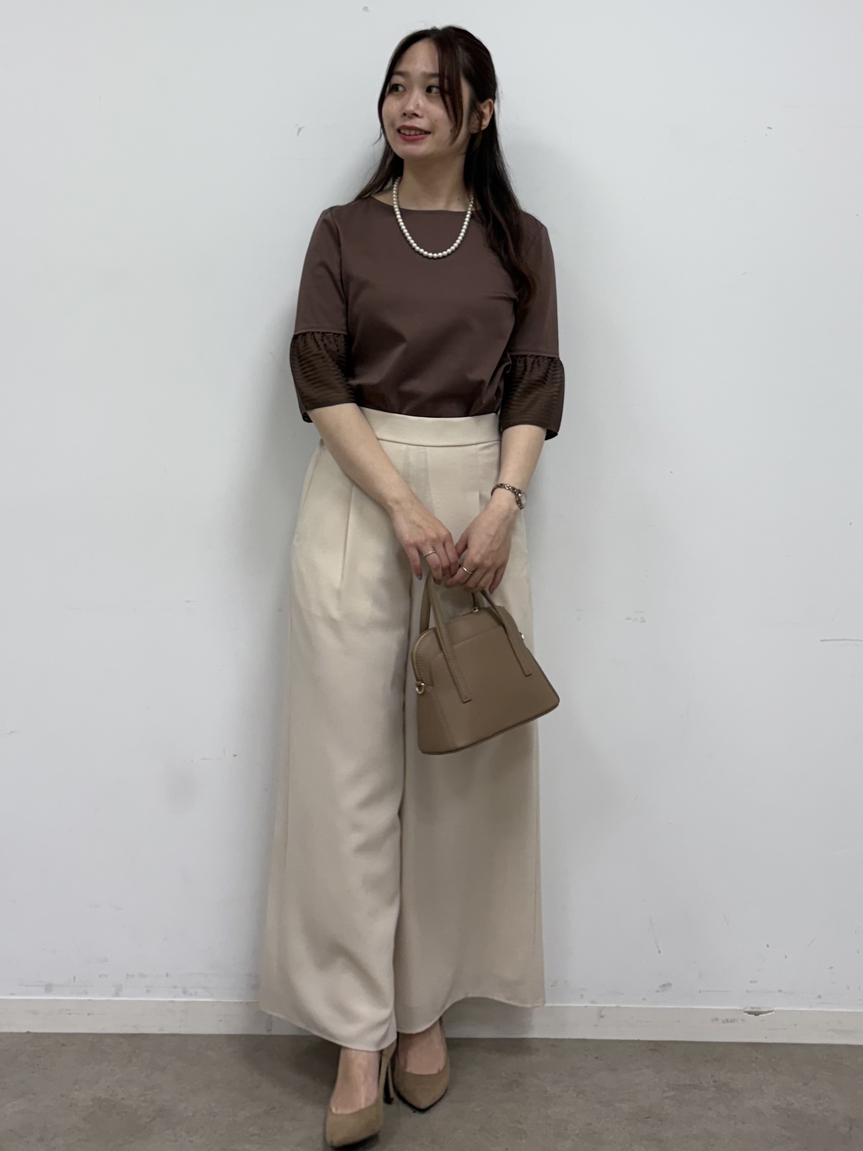 Saekoさんの「COUP DE CHANCE｜【5分袖／日本製／接触冷感】異素材ドッキングカットソー」を使ったコーディネート