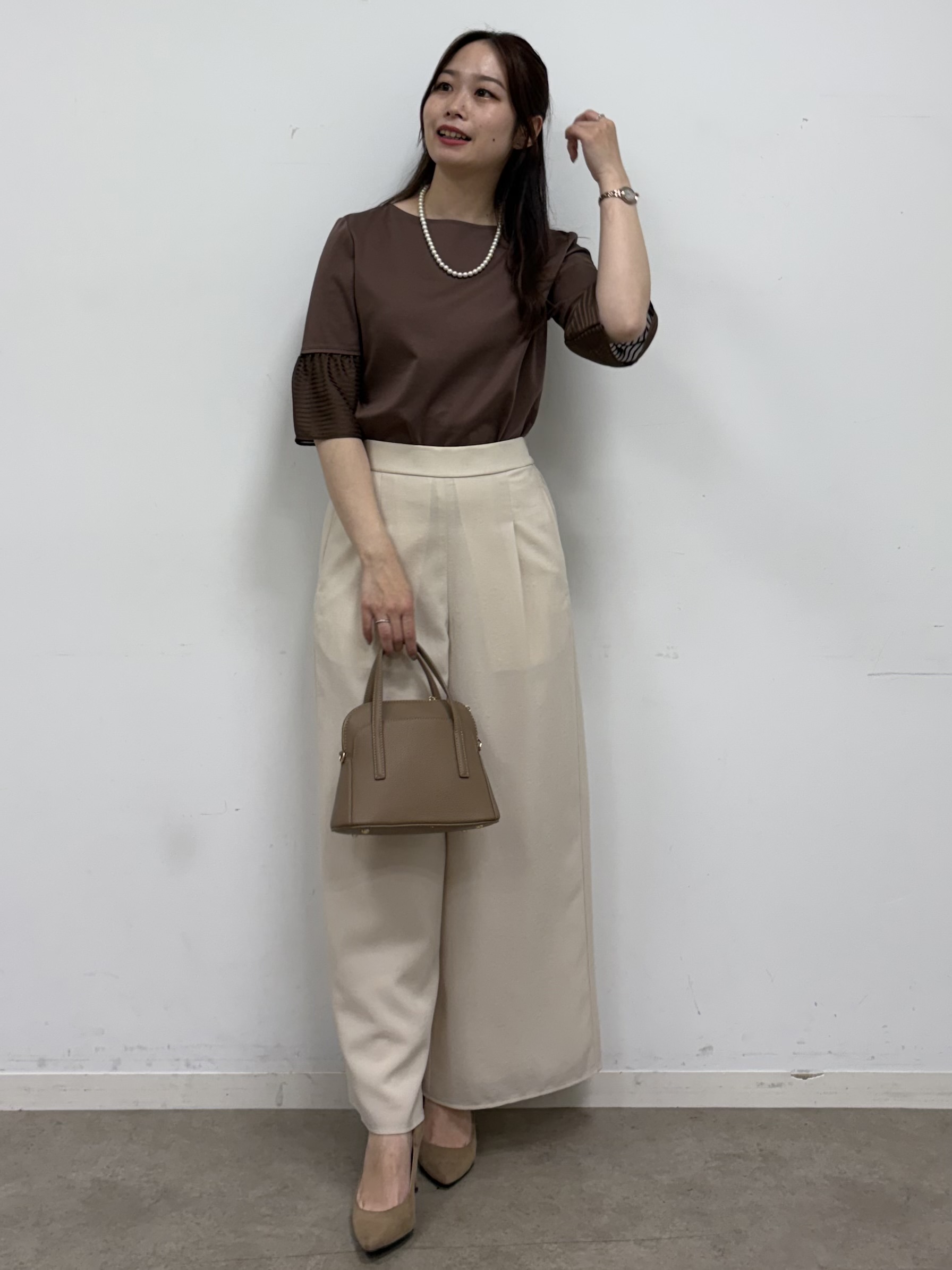 Saekoさんの「COUP DE CHANCE｜【5分袖／日本製／接触冷感】異素材ドッキングカットソー」を使ったコーディネート