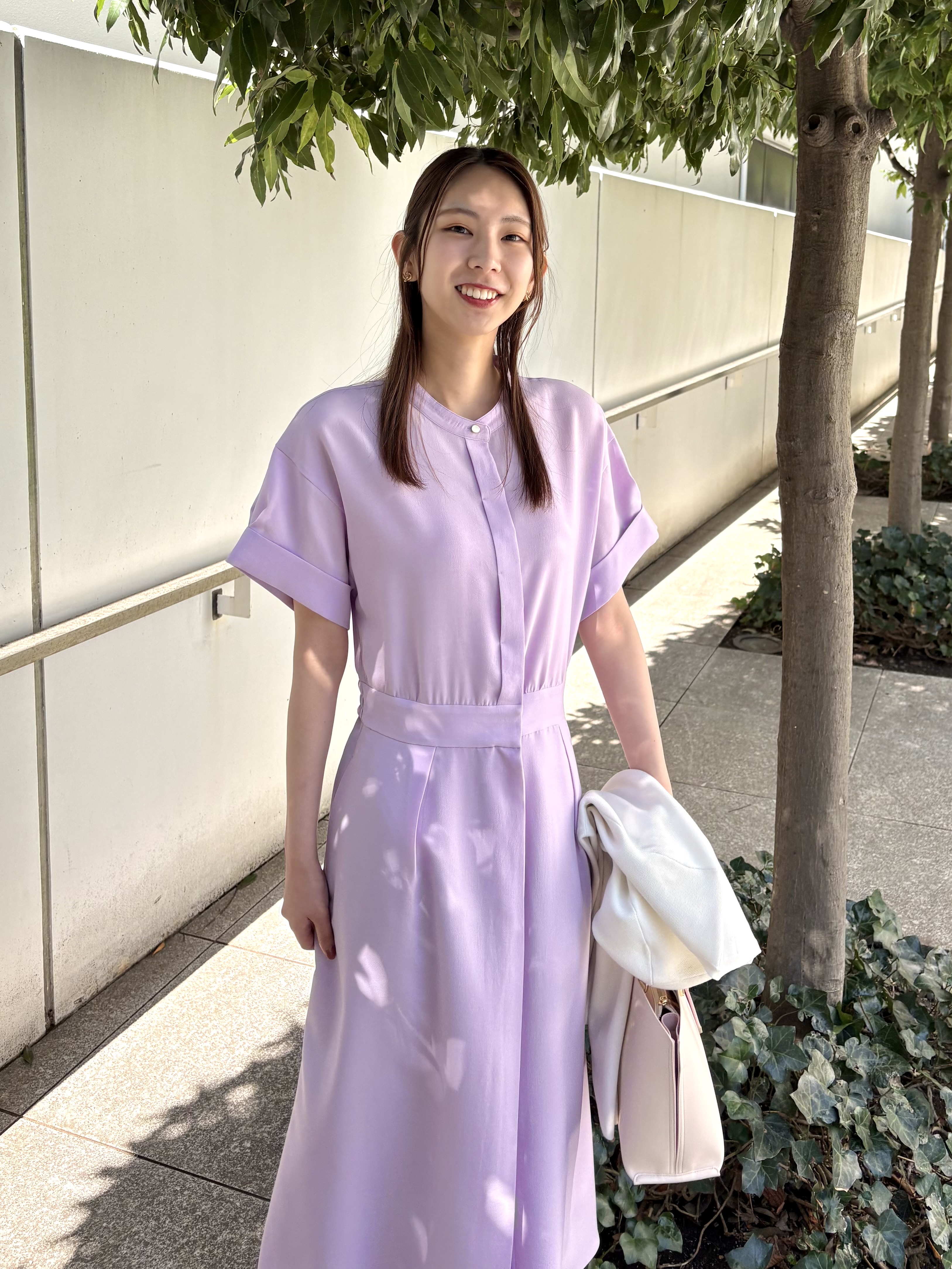 めぐさんの「OPAQUE.CLIP｜【接触冷感／吸水速乾】リネンライク シャツワンピース《洗濯機OK》」を使ったコーディネート