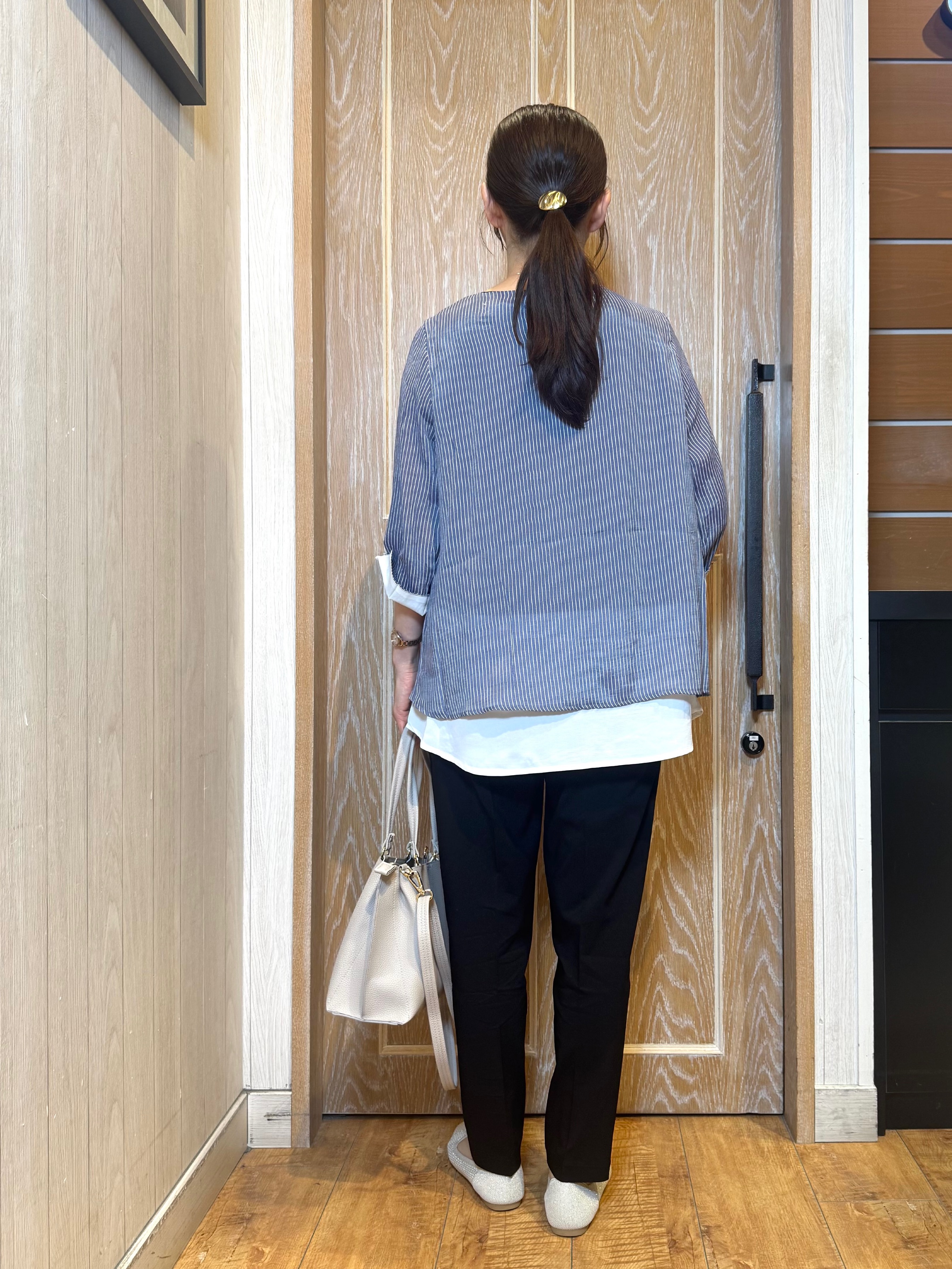 KAORIさんの「SHOO･LA･RUE｜【洗濯機可/体型カバー】1枚でサマ見え 7分袖スラブレイヤード風トップス」を使ったコーディネート