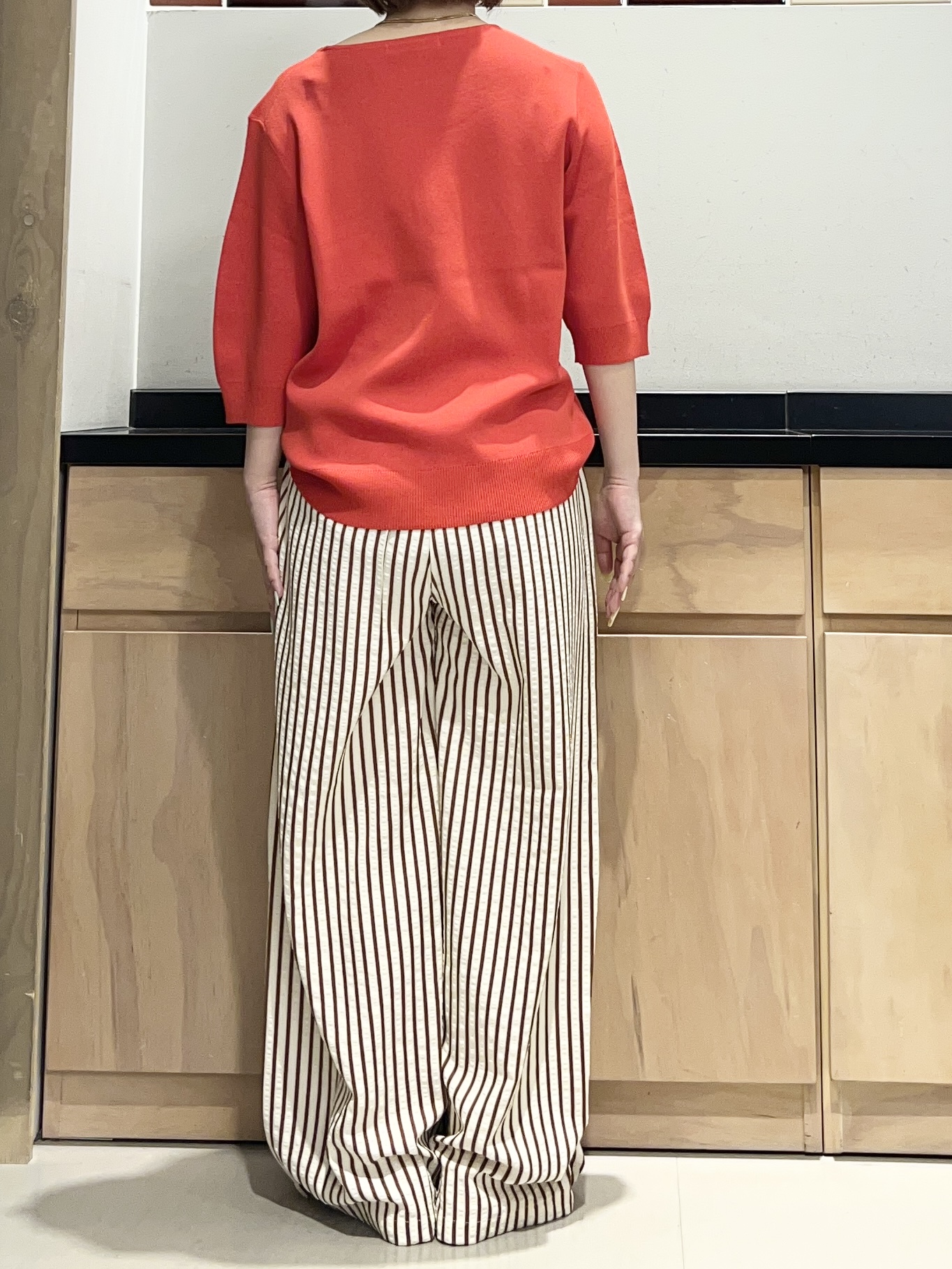 かのさんの「THE SHOP TK｜【S-XL/ひんやりタッチ】美しさ際立つ 6分袖ニット 洗濯機OK/UVケア/毛玉になりにくい」を使ったコーディネート