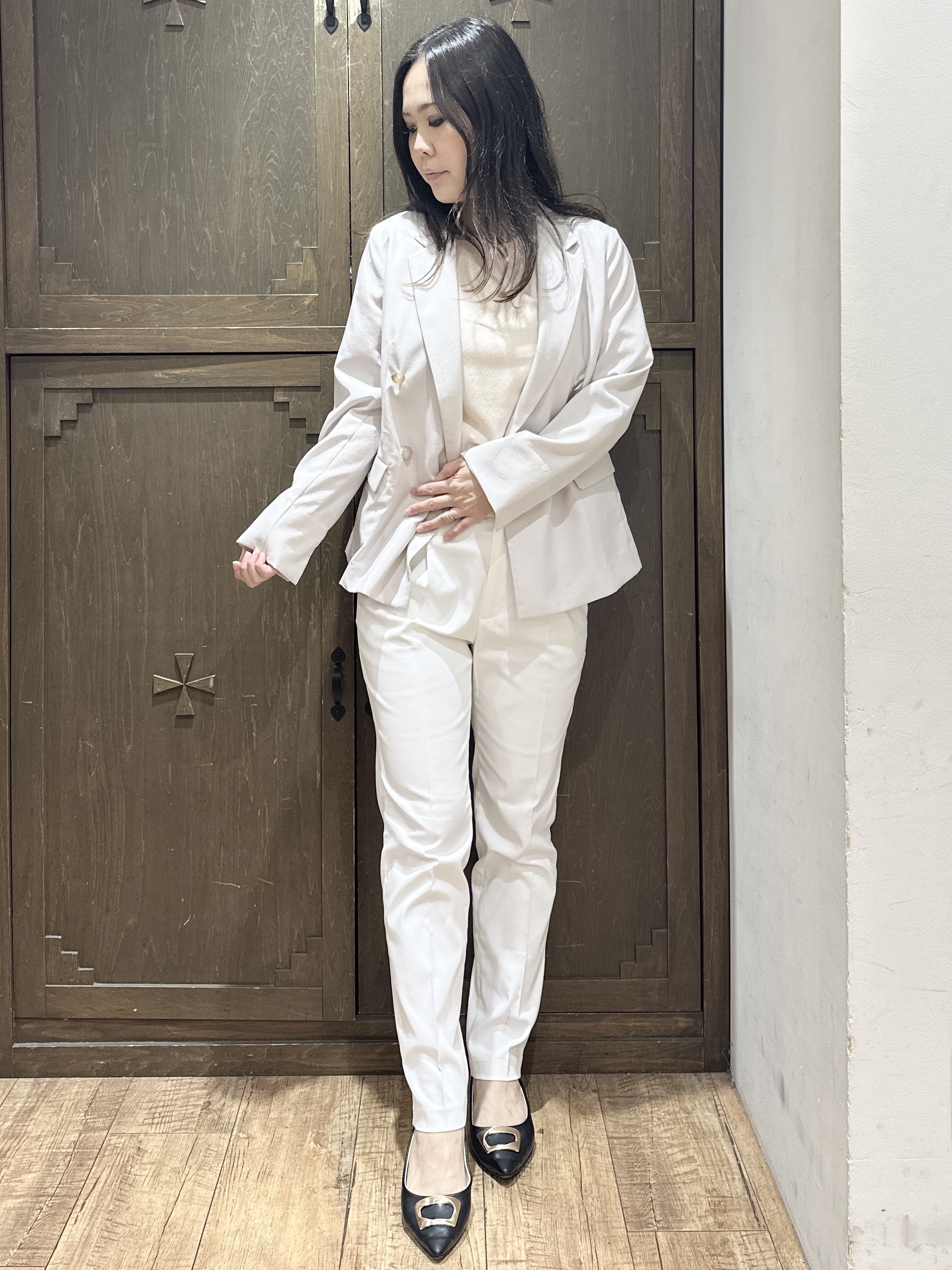 kanaさんの「index｜《再入荷》ダブルブレストテーラードジャケット【接触冷感／吸水速乾／イージーアイロン／防シワ／洗濯機O」を使ったコーディネート