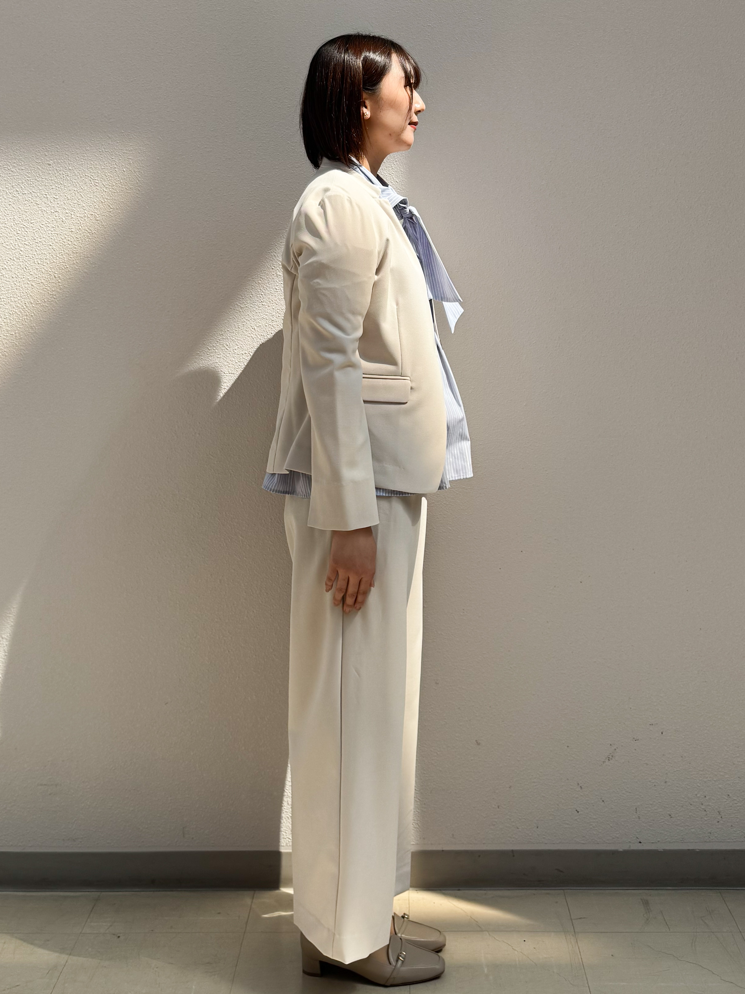 mihaさんの「index｜【接触冷感／吸水速乾】ノーカラージャケット／セットアップ対応可《洗える／防シワ／ストレッチ》」を使ったコーディネート
