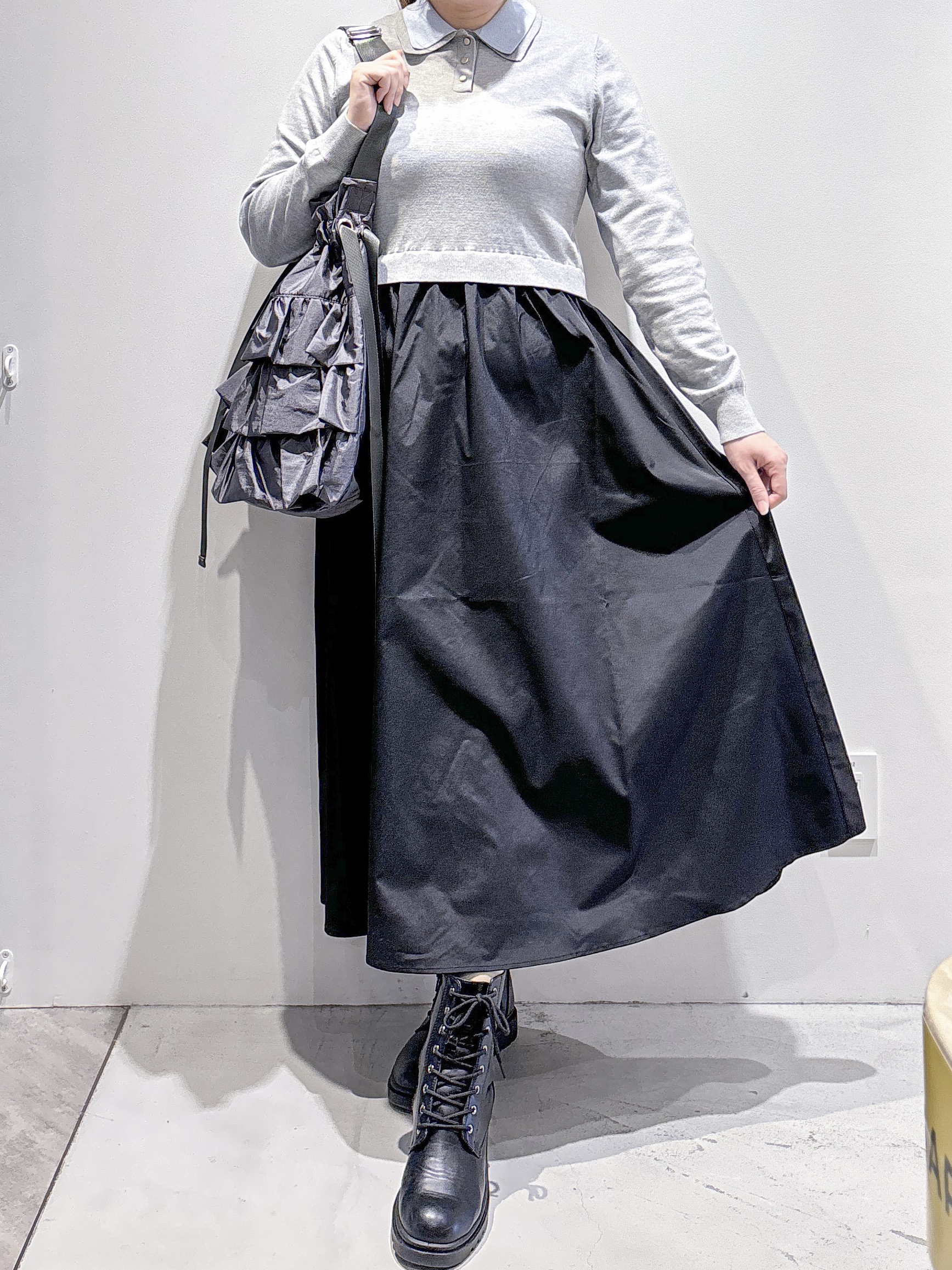 Kさんの「OPAQUE.CLIP｜ダブルポロ衿ニットドッキングワンピース【洗濯機OK】」を使ったコーディネート