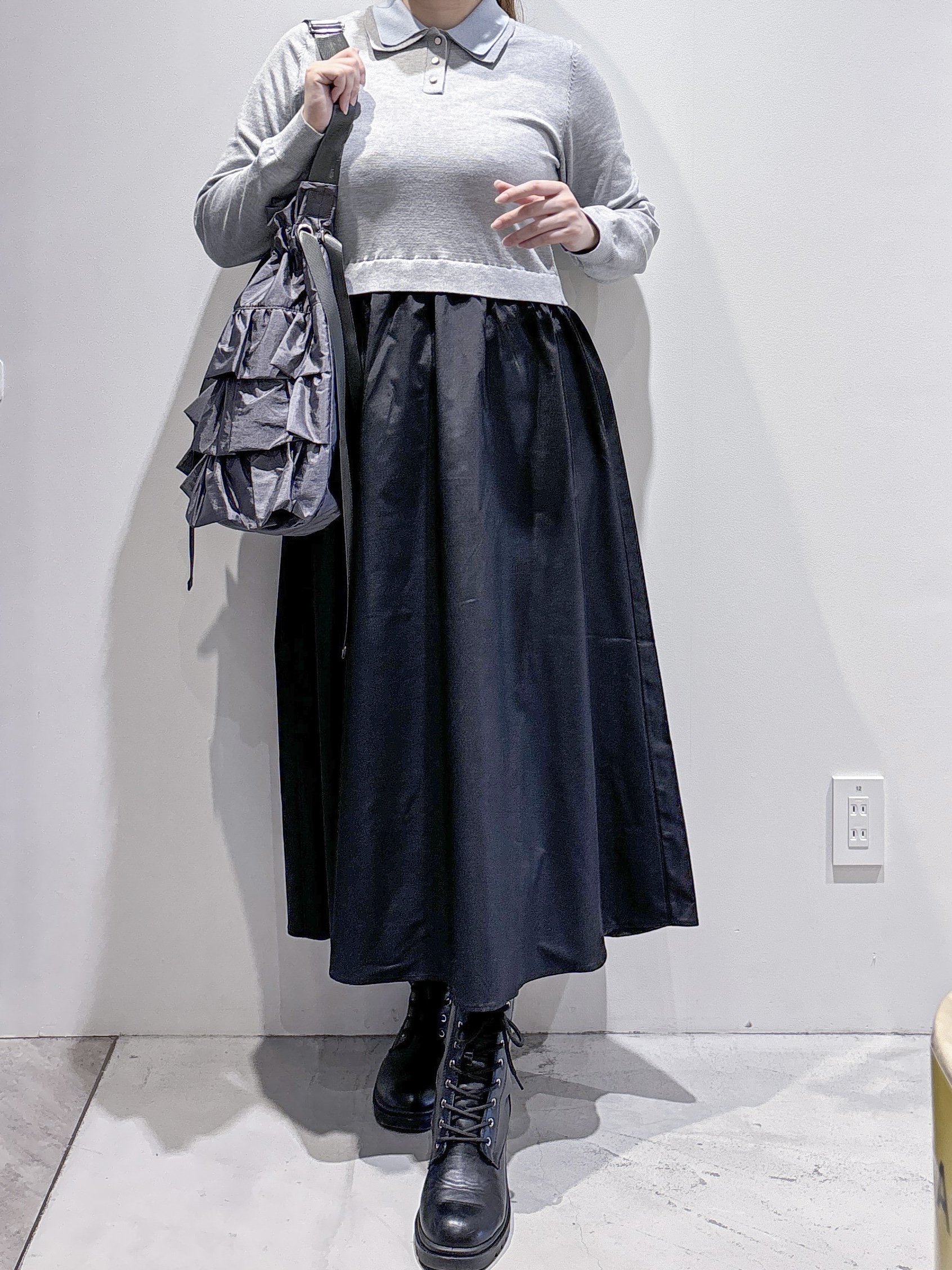 Kさんの「OPAQUE.CLIP｜ダブルポロ衿ニットドッキングワンピース【洗濯機OK】」を使ったコーディネート