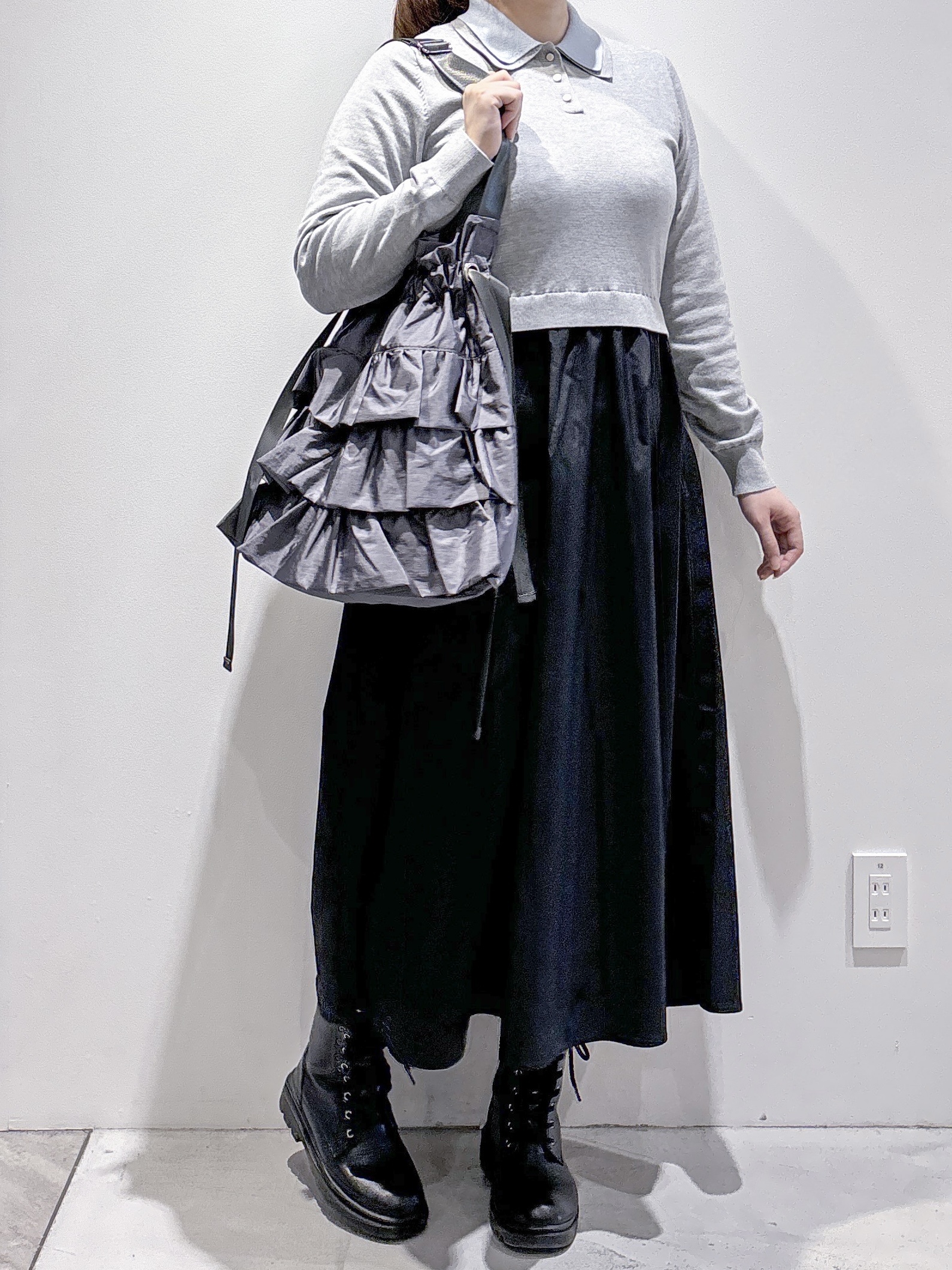 Kさんの「OPAQUE.CLIP｜ダブルポロ衿ニットドッキングワンピース【洗濯機OK】」を使ったコーディネート