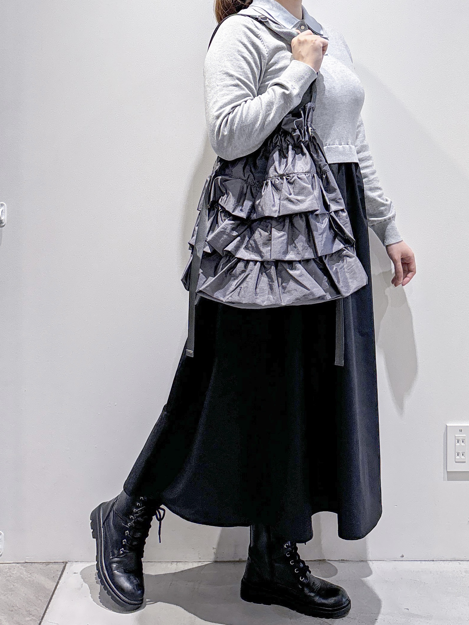 Kさんの「OPAQUE.CLIP｜ダブルポロ衿ニットドッキングワンピース【洗濯機OK】」を使ったコーディネート