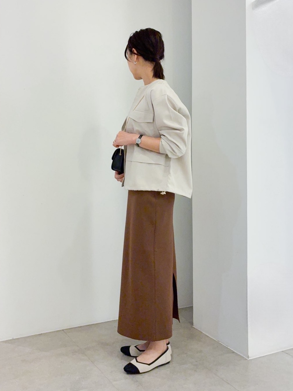 kanakoさんの「grove｜【貴島明日香さん着用・洗える】麻調ノーカラーブルゾン」を使ったコーディネート