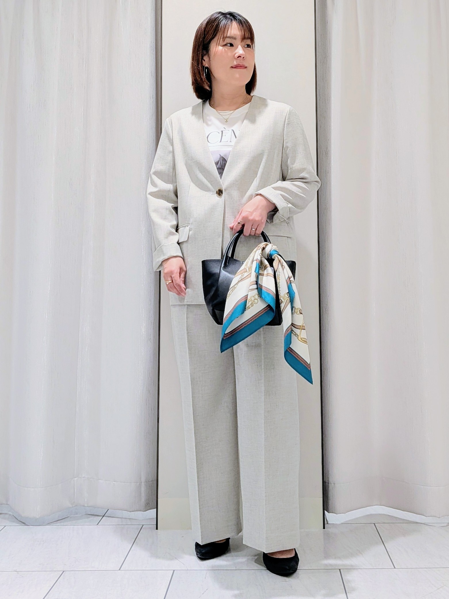 Onumaさんの「UNTITLED｜【さらりと快適/セットアップ可/UV/接触冷感】スラブカラーレスジャケット」を使ったコーディネート
