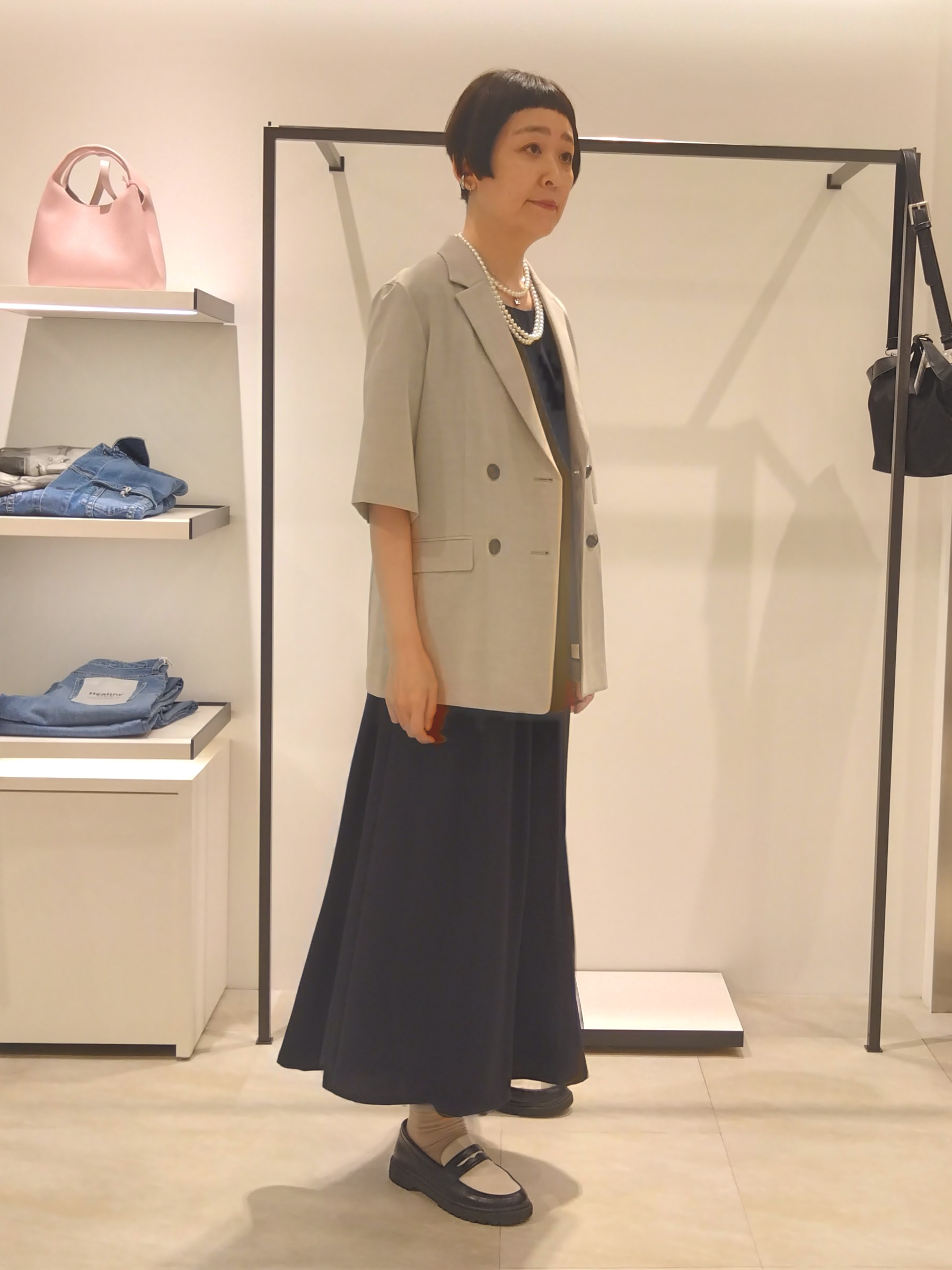 まちこさんの「UNTITLED｜【シワになりにくい/セットアップ可/接触冷感】ハーフスリーブジャケット」を使ったコーディネート