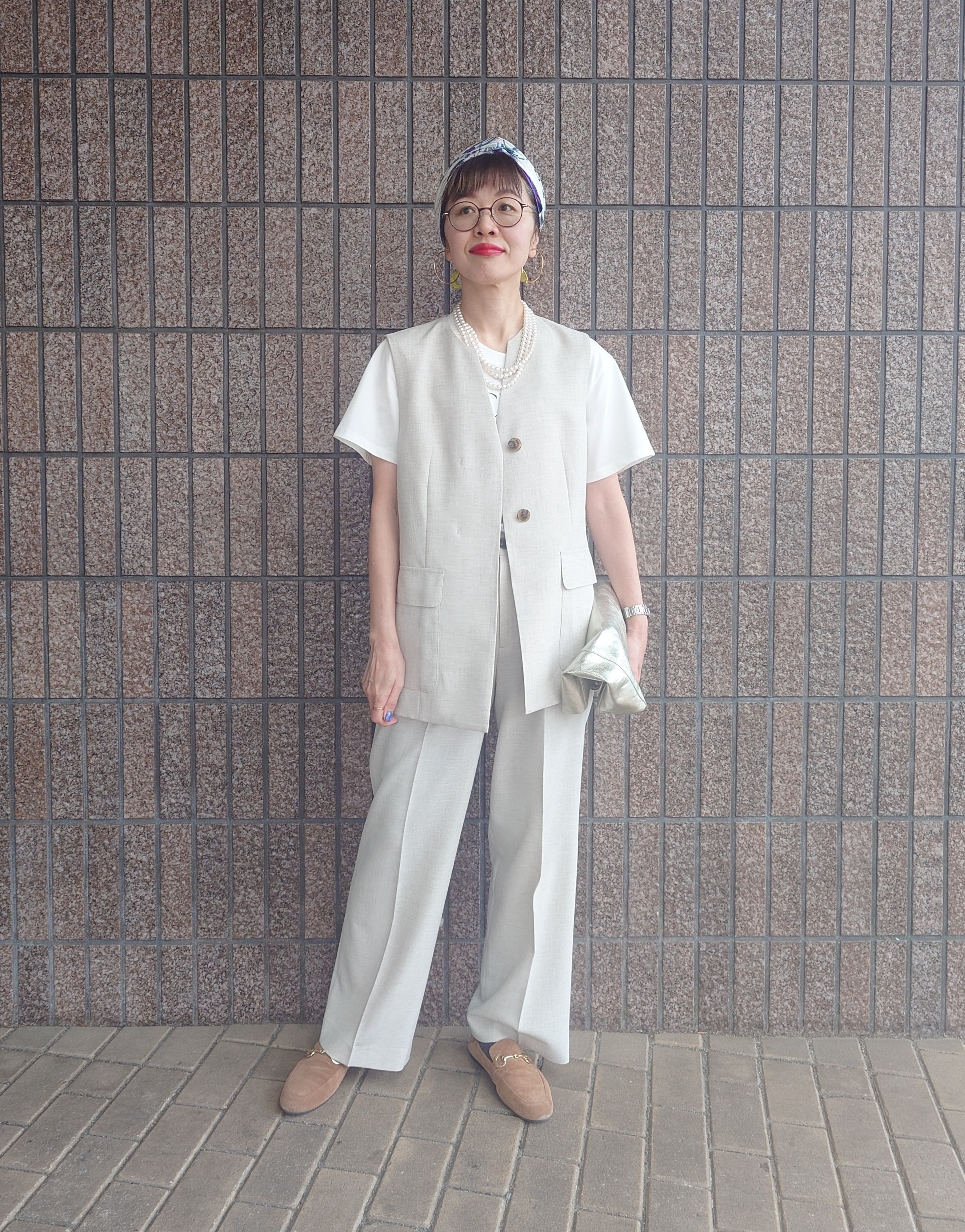 MUTSUKOさんの「UNTITLED｜【セットアップ可/UV/接触冷感】スラブキーネックジレ」を使ったコーディネート