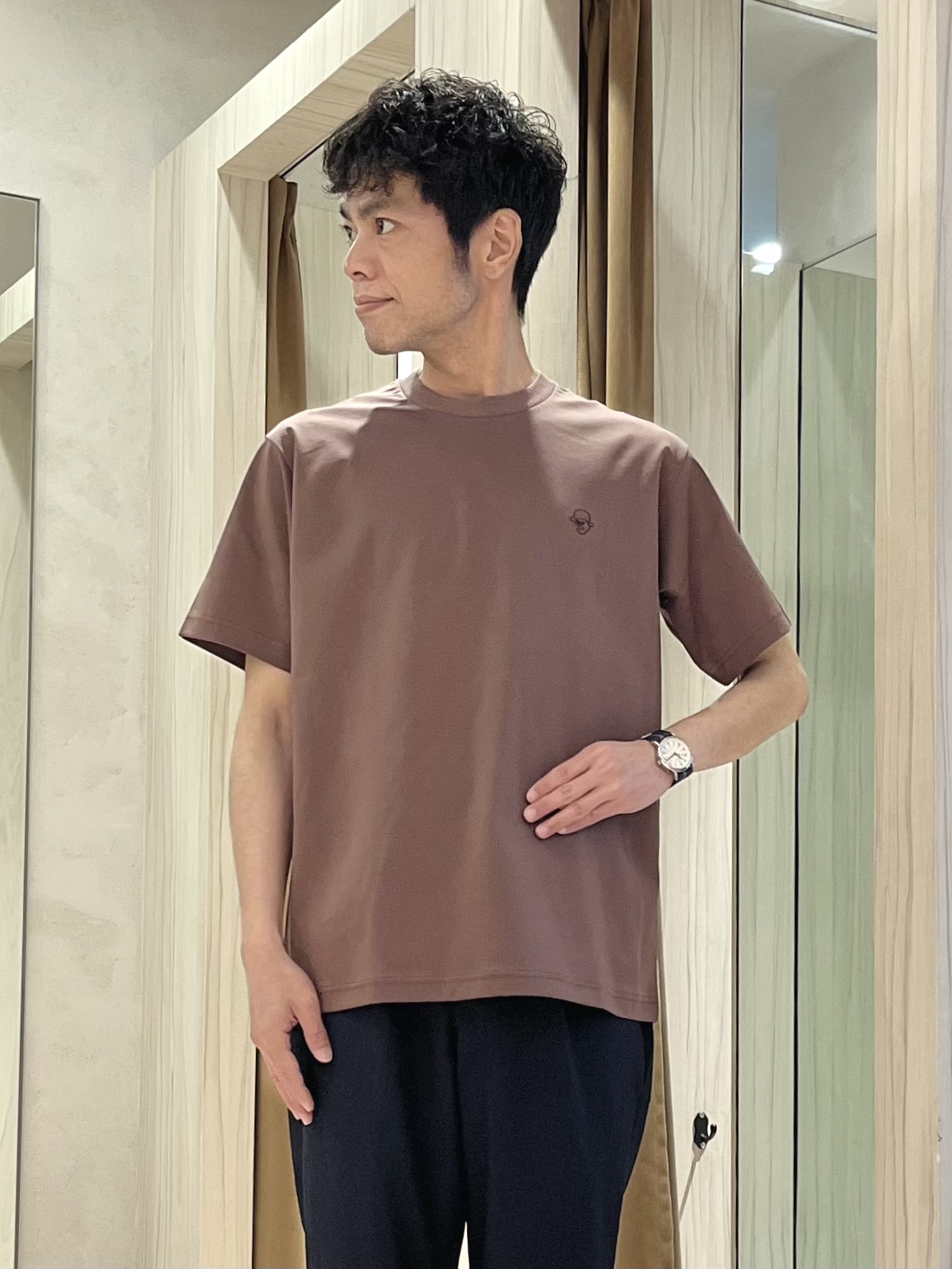 URAさんの「TAKEO KIKUCHI｜【吸汗速乾】タイル柄プリント 半袖シャツ」を使ったコーディネート