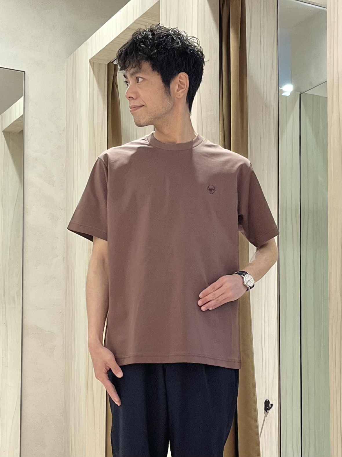URAさんの「TAKEO KIKUCHI｜【吸汗速乾】タイル柄プリント 半袖シャツ」を使ったコーディネート