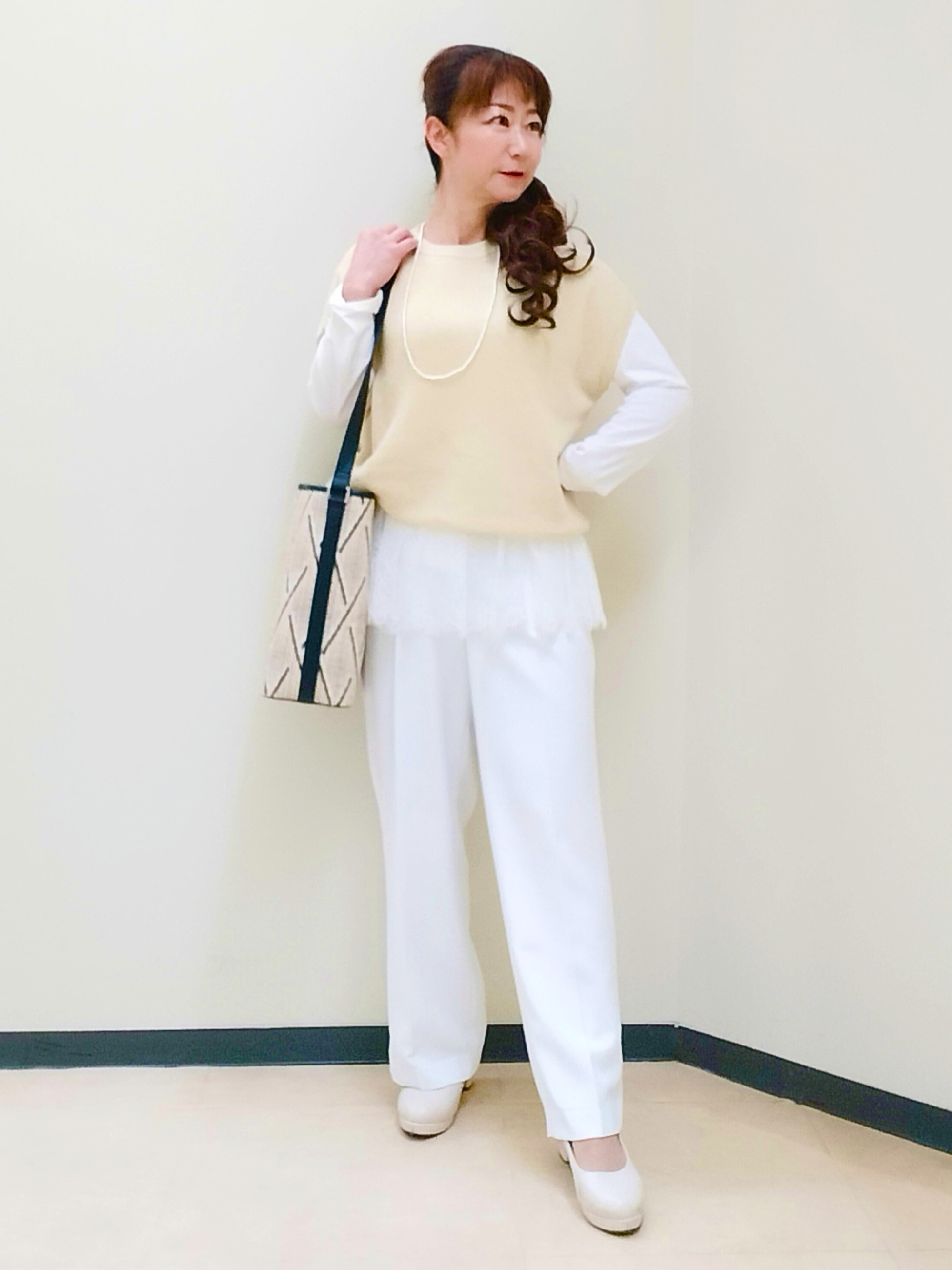 花さんの「Reflect｜【レイヤードにおすすめ◎】畦編みフレンチスリーブトップス」を使ったコーディネート