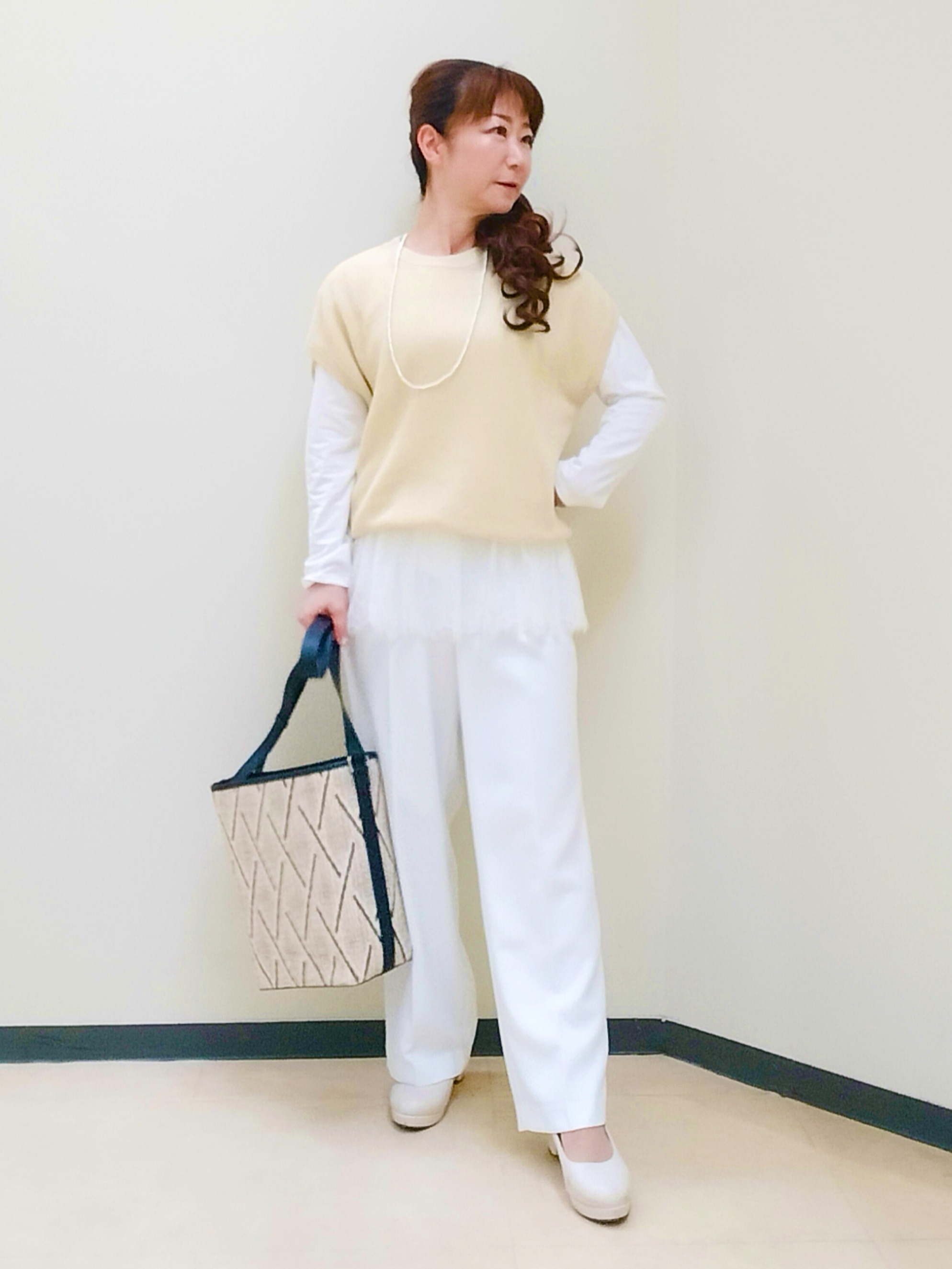 花さんの「Reflect｜【レイヤードにおすすめ◎】畦編みフレンチスリーブトップス」を使ったコーディネート