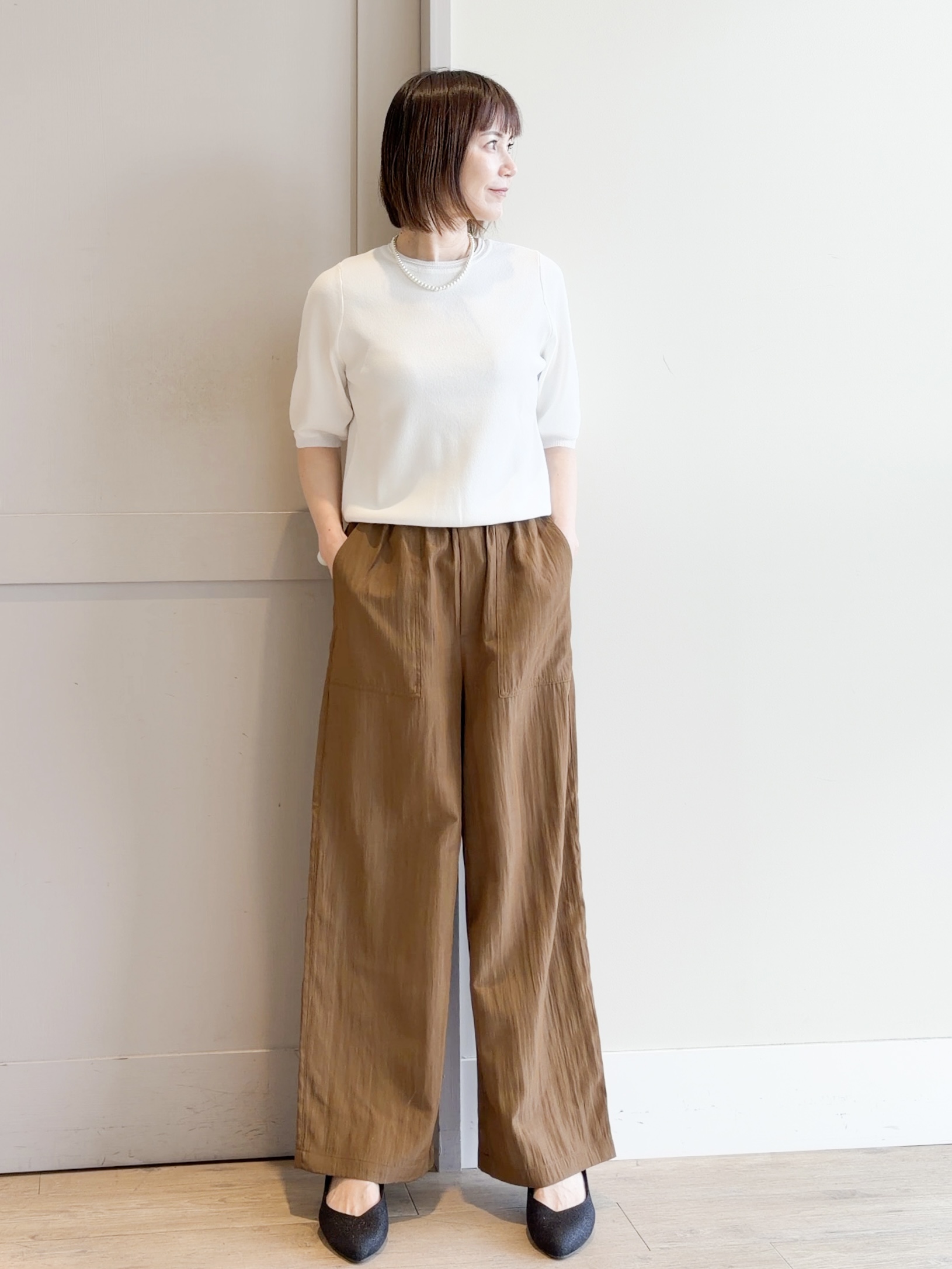 yamakoさんの「grove｜【貴島明日香さん着用／イージーケア／接触冷感】麻混クロップドシャツ」を使ったコーディネート