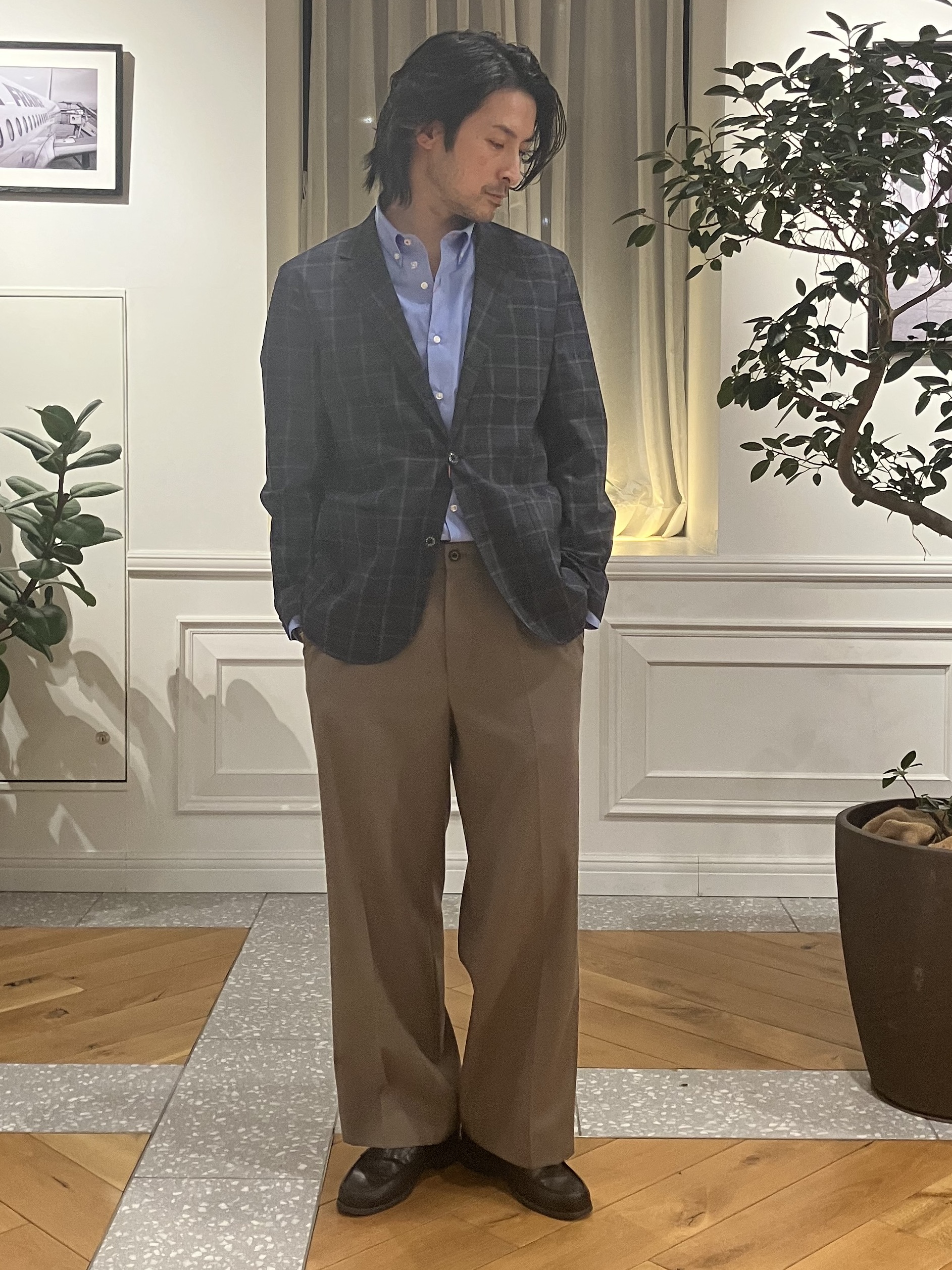 junyaさんの「DRESSTERIOR｜【セットアップ可/ウォッシャブル/高通気性】DotAir チェックジャケット」を使ったコーディネート