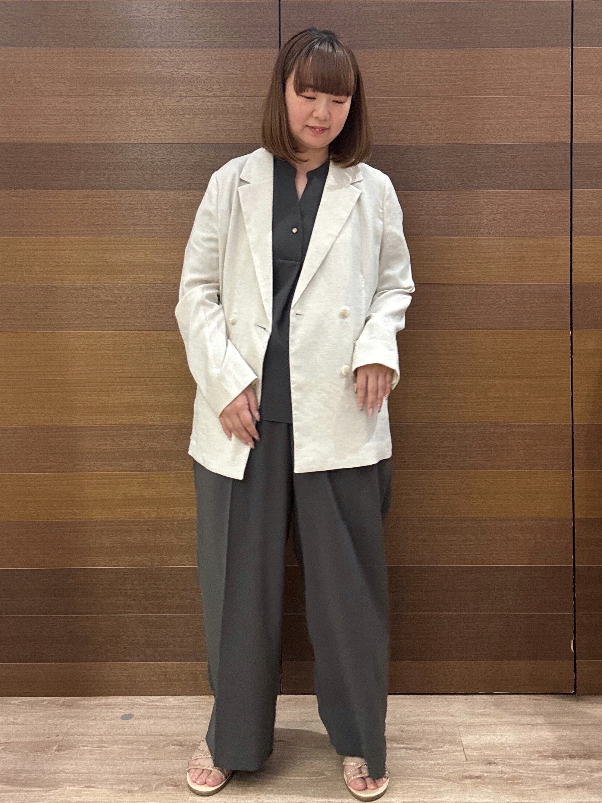 yumeさんの「OPAQUE.CLIP｜【UV／接触冷感】ダブルブレストジャケット《防シワ加工／洗える》」を使ったコーディネート