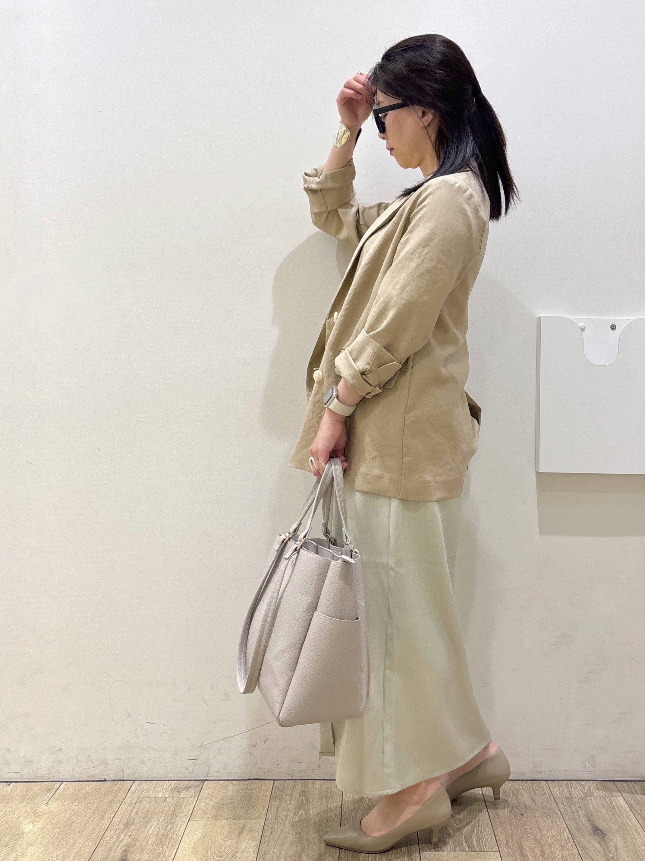 mameさんの「OPAQUE.CLIP｜【UV／接触冷感】ダブルブレストジャケット《防シワ加工／洗える》」を使ったコーディネート