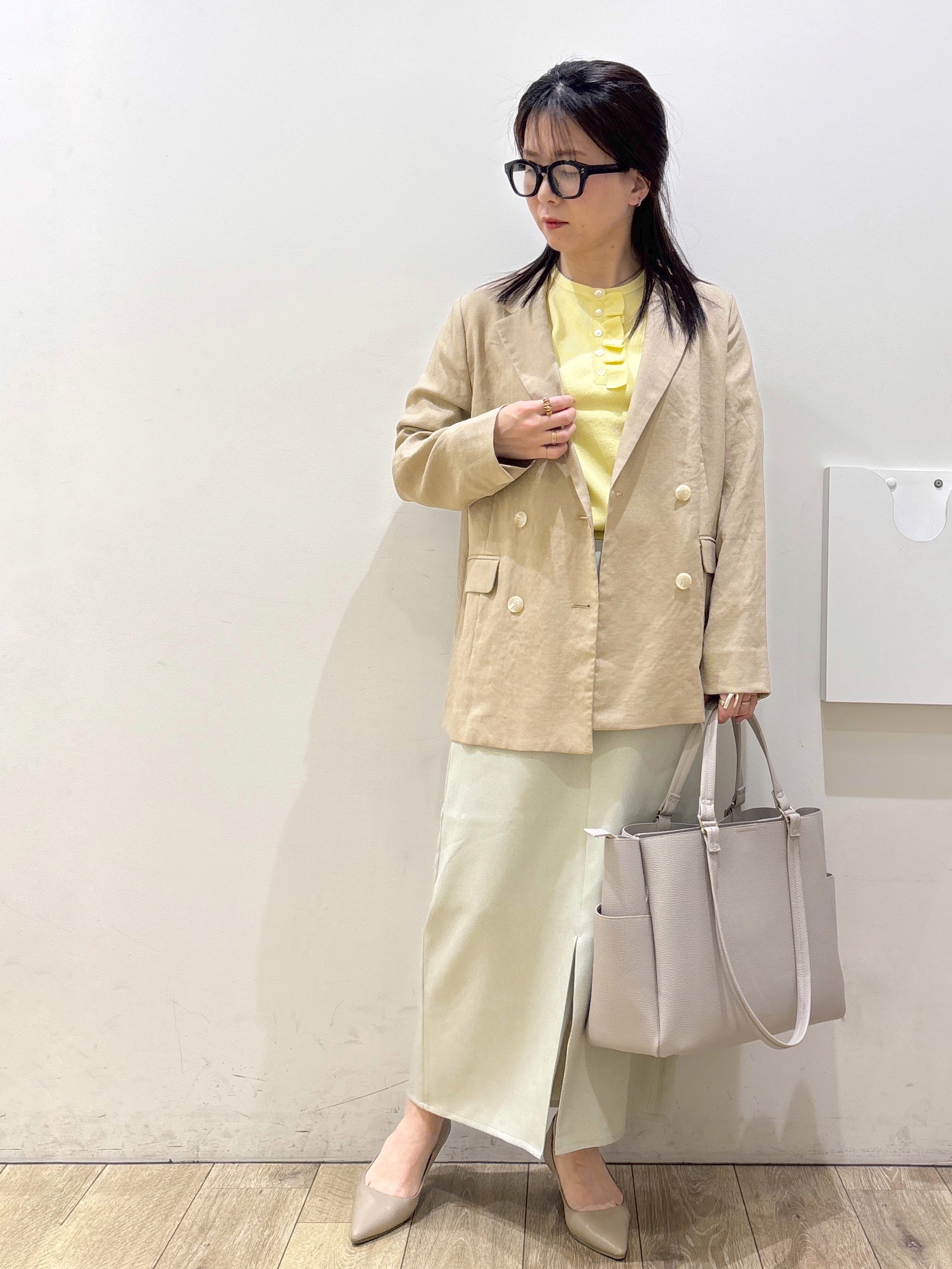 mameさんの「OPAQUE.CLIP｜【UV／接触冷感】ダブルブレストジャケット《防シワ加工／洗える》」を使ったコーディネート