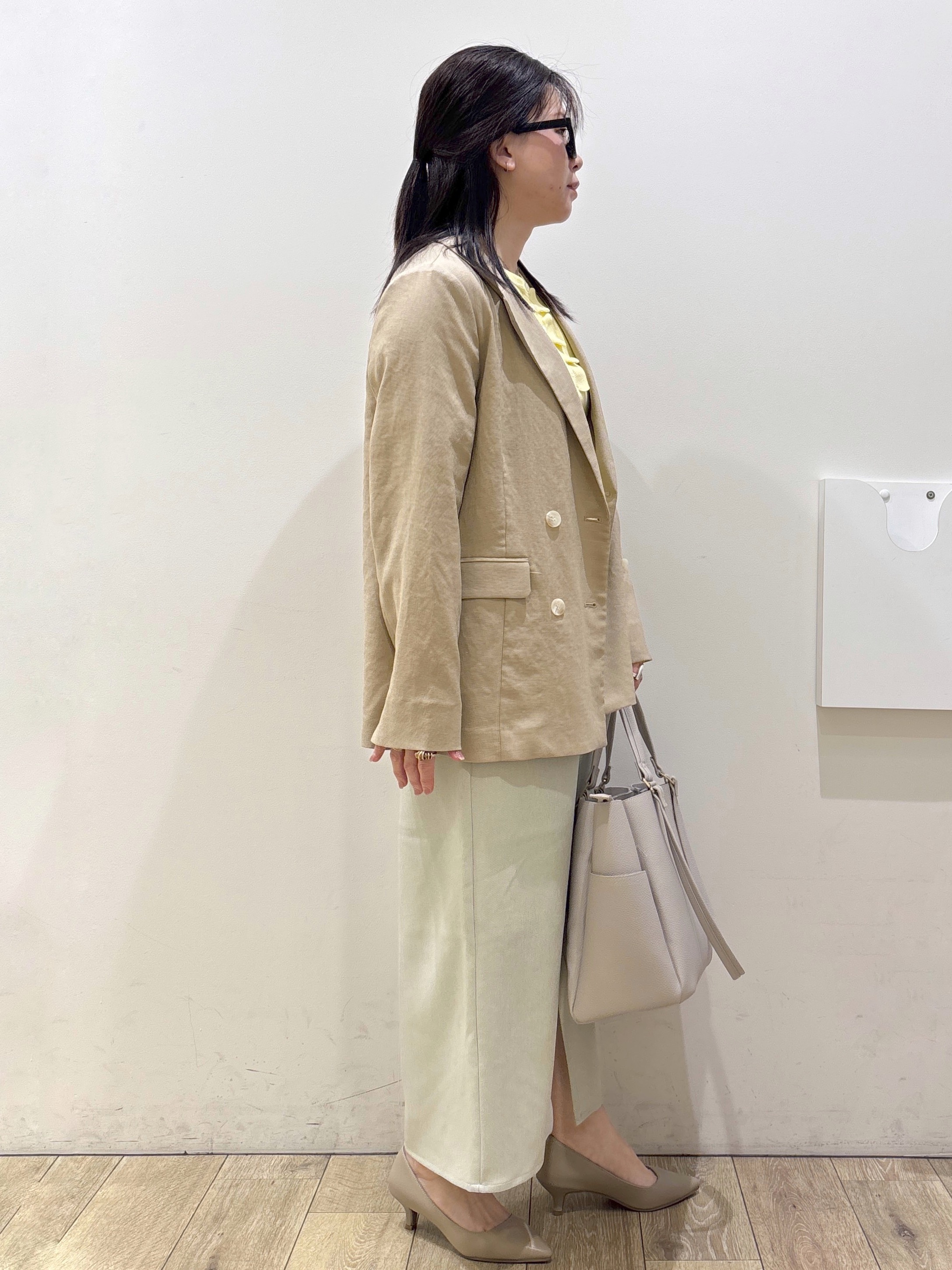 mameさんの「OPAQUE.CLIP｜【UV／接触冷感】ダブルブレストジャケット《防シワ加工／洗える》」を使ったコーディネート