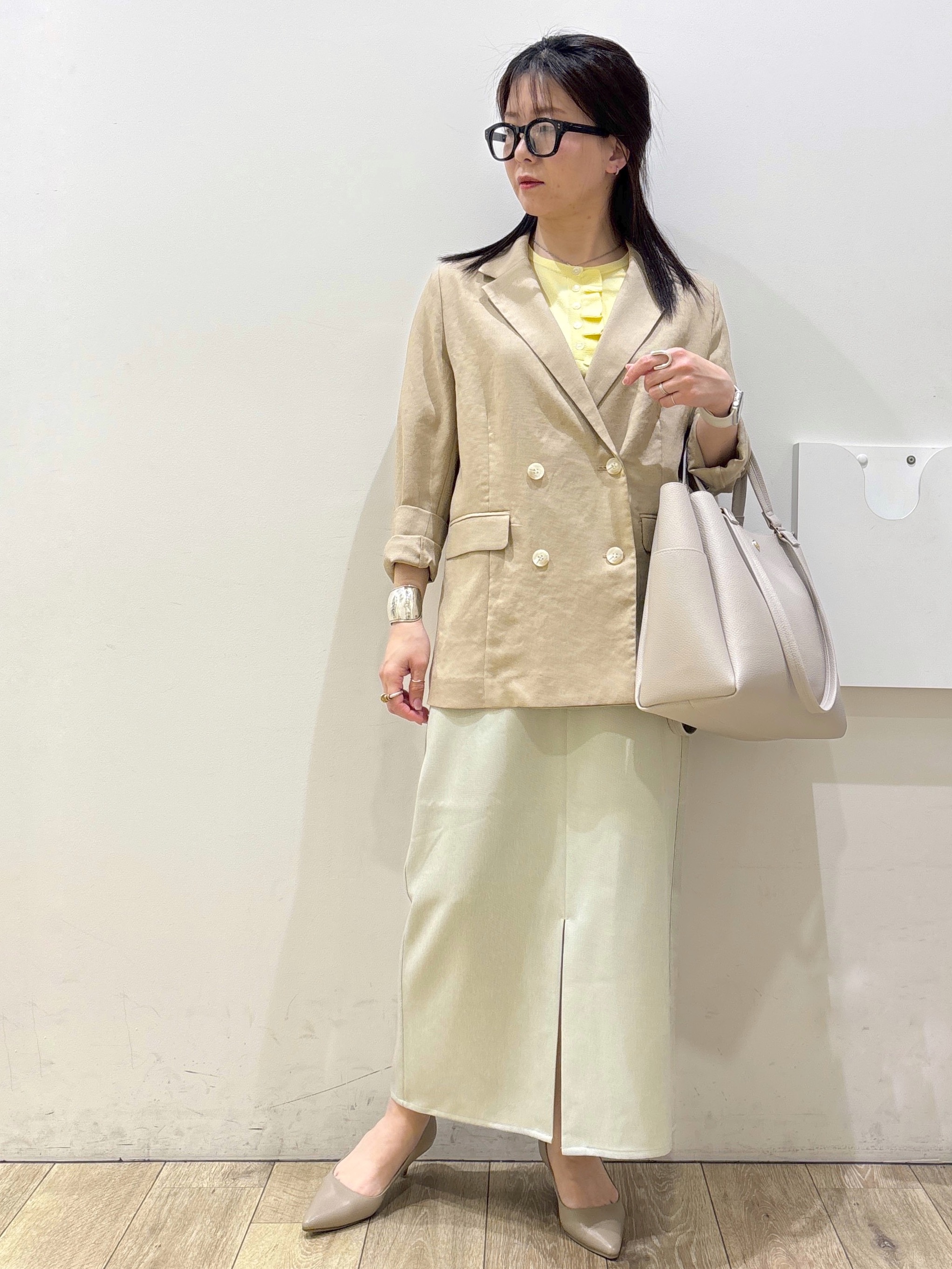 mameさんの「OPAQUE.CLIP｜【UV／接触冷感】ダブルブレストジャケット《防シワ加工／洗える》」を使ったコーディネート
