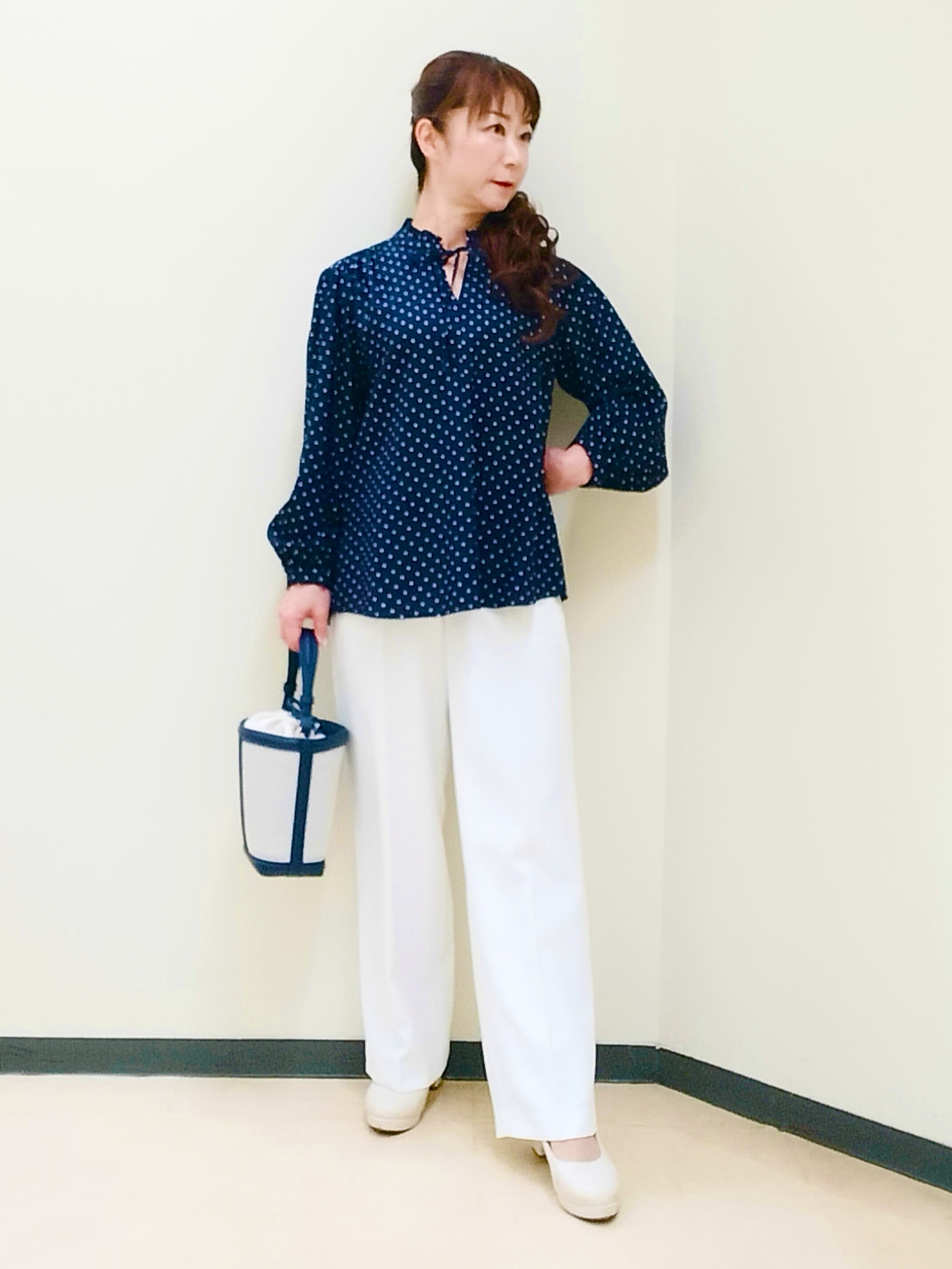 花さんの「Reflect｜【セットアップ可】ドット柄ワッシャーブラウス」を使ったコーディネート