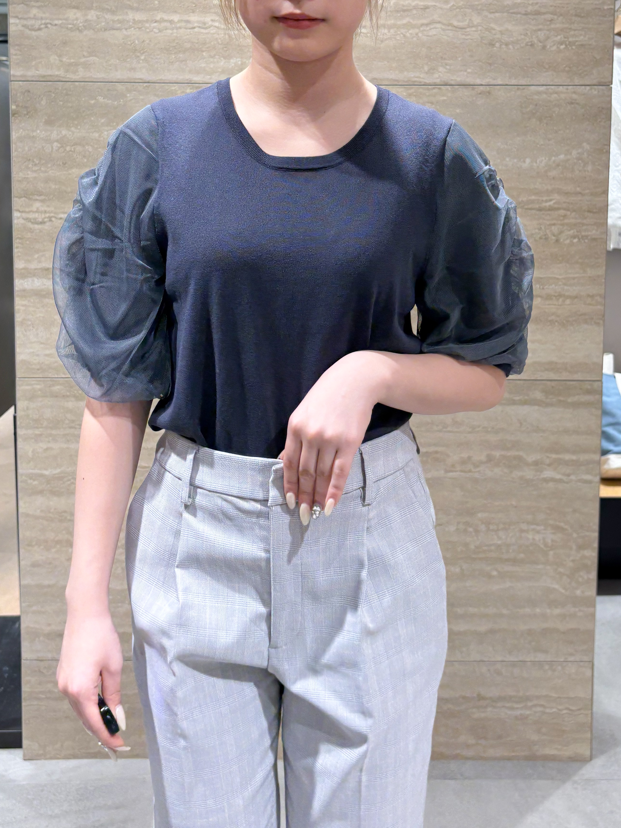 ふうかさんの「index｜ギャザーチュールスリーブニット【洗濯機OK／抗ピル】」を使ったコーディネート