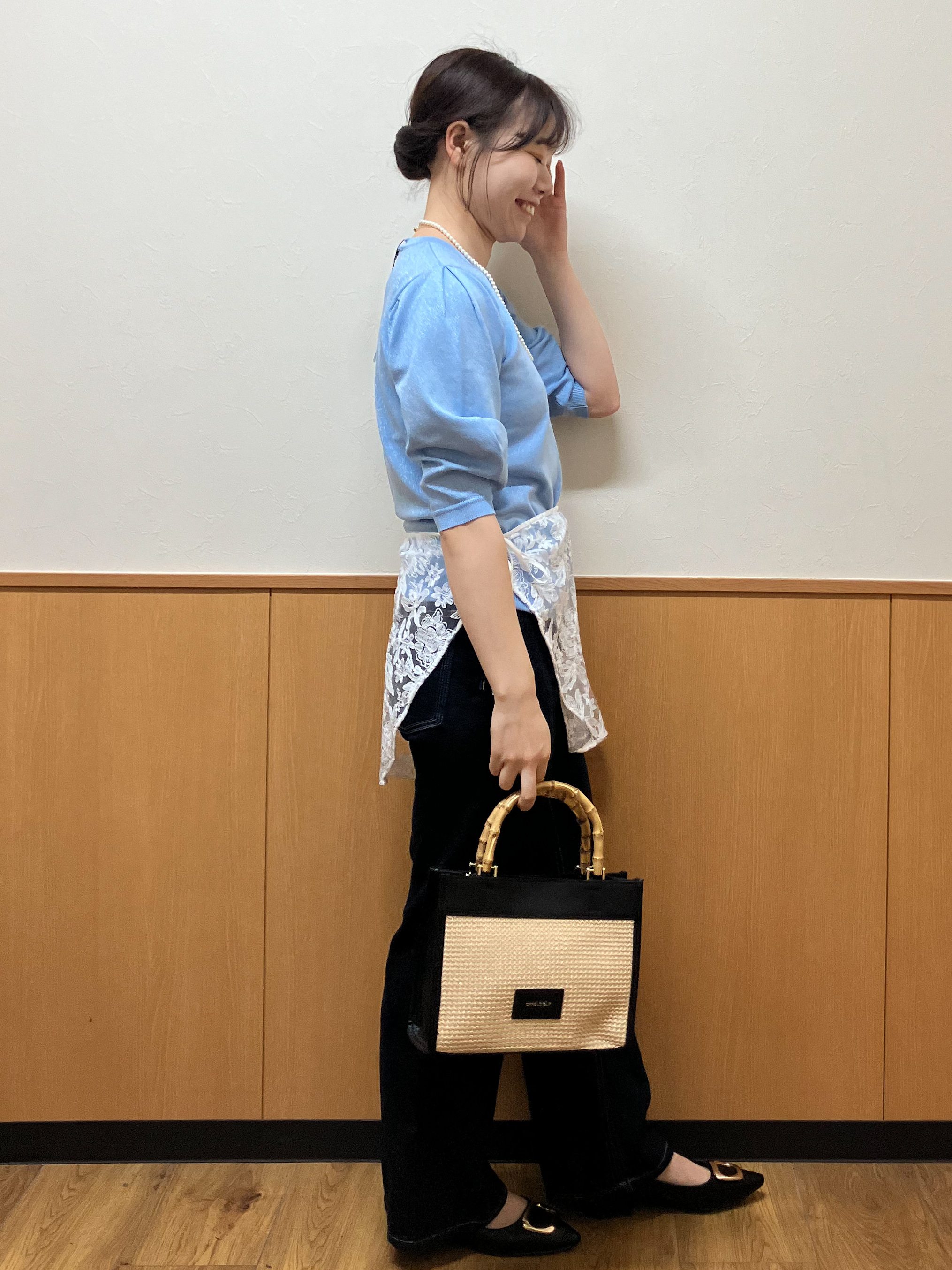 MAYUKIさんの「index｜【UVケア】6分袖タックスリーブニット《洗濯機OK／XS～LL／9col》」を使ったコーディネート