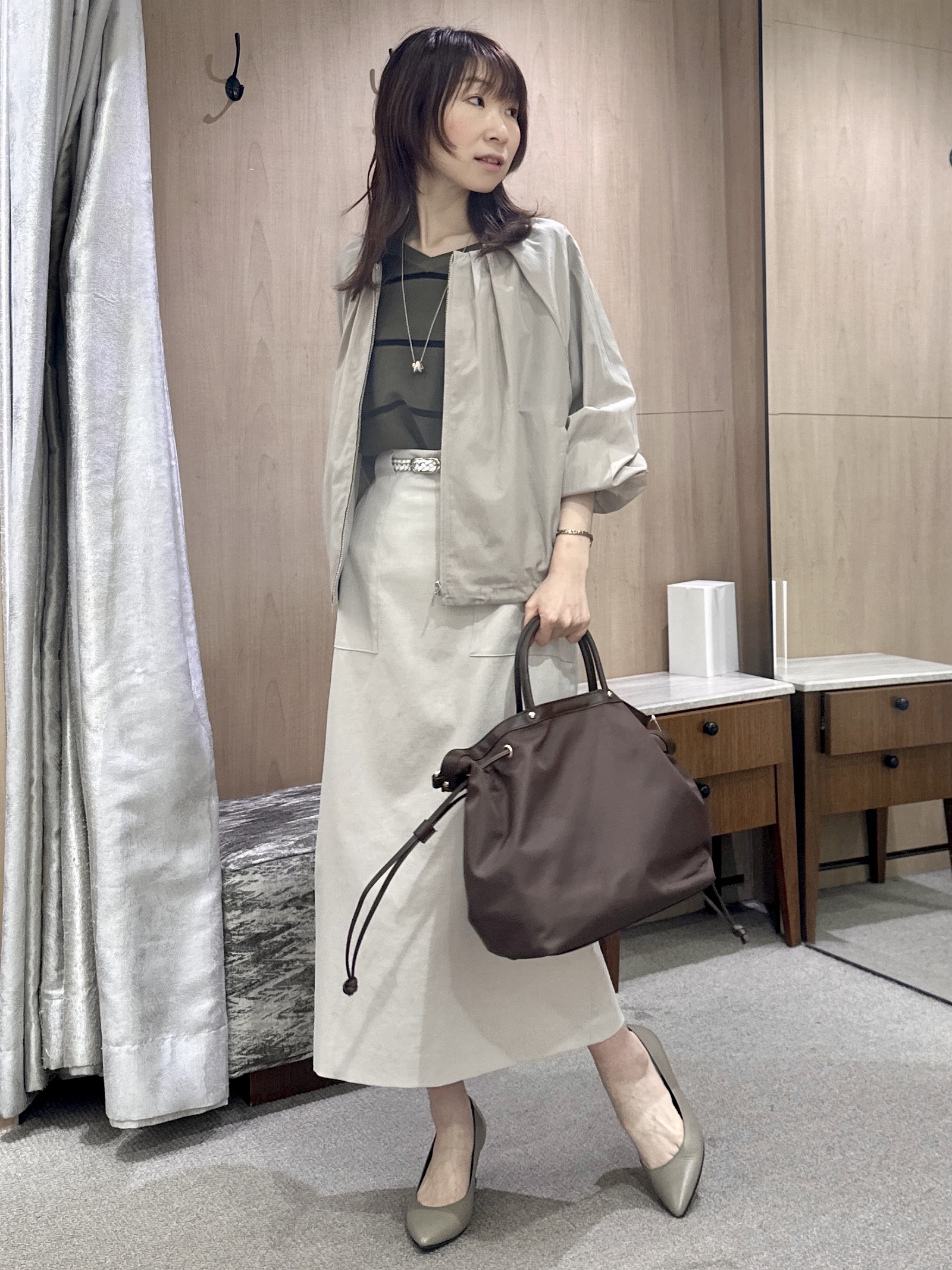 Miwaさんの「UNTITLED｜【11色展開/体型カバー】前後2WAYフレンチスリーブニット」を使ったコーディネート