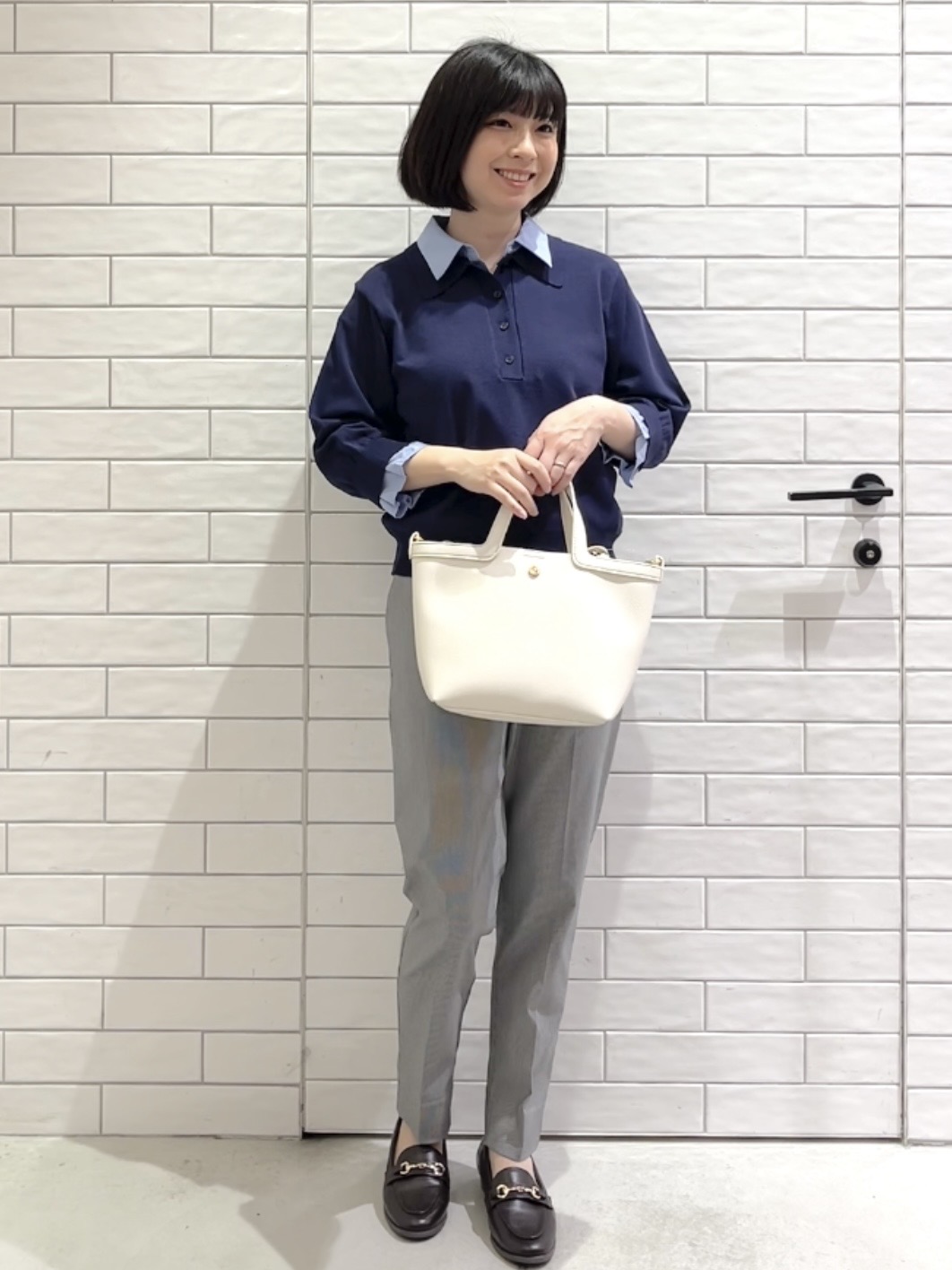 しおりさんの「OPAQUE.CLIP｜2WAY衿付きニット【洗濯機OK】」を使ったコーディネート