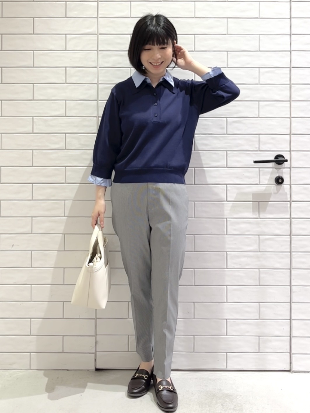 しおりさんの「OPAQUE.CLIP｜2WAY衿付きニット【洗濯機OK】」を使ったコーディネート