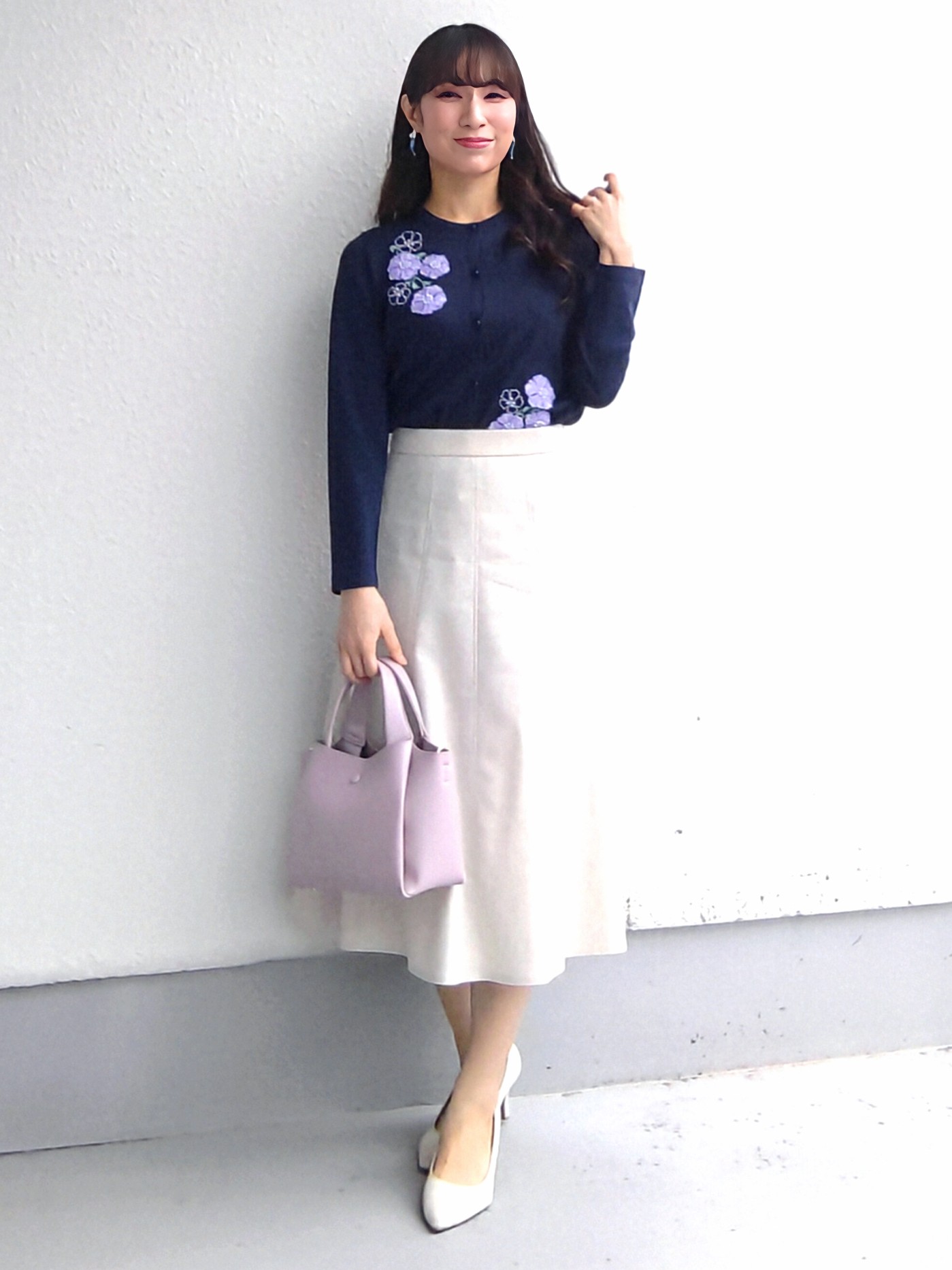 keinaさんの「SunaUna｜【SS～Lサイズ展開／フラワー刺繍】クラフトニットカーディガン」を使ったコーディネート