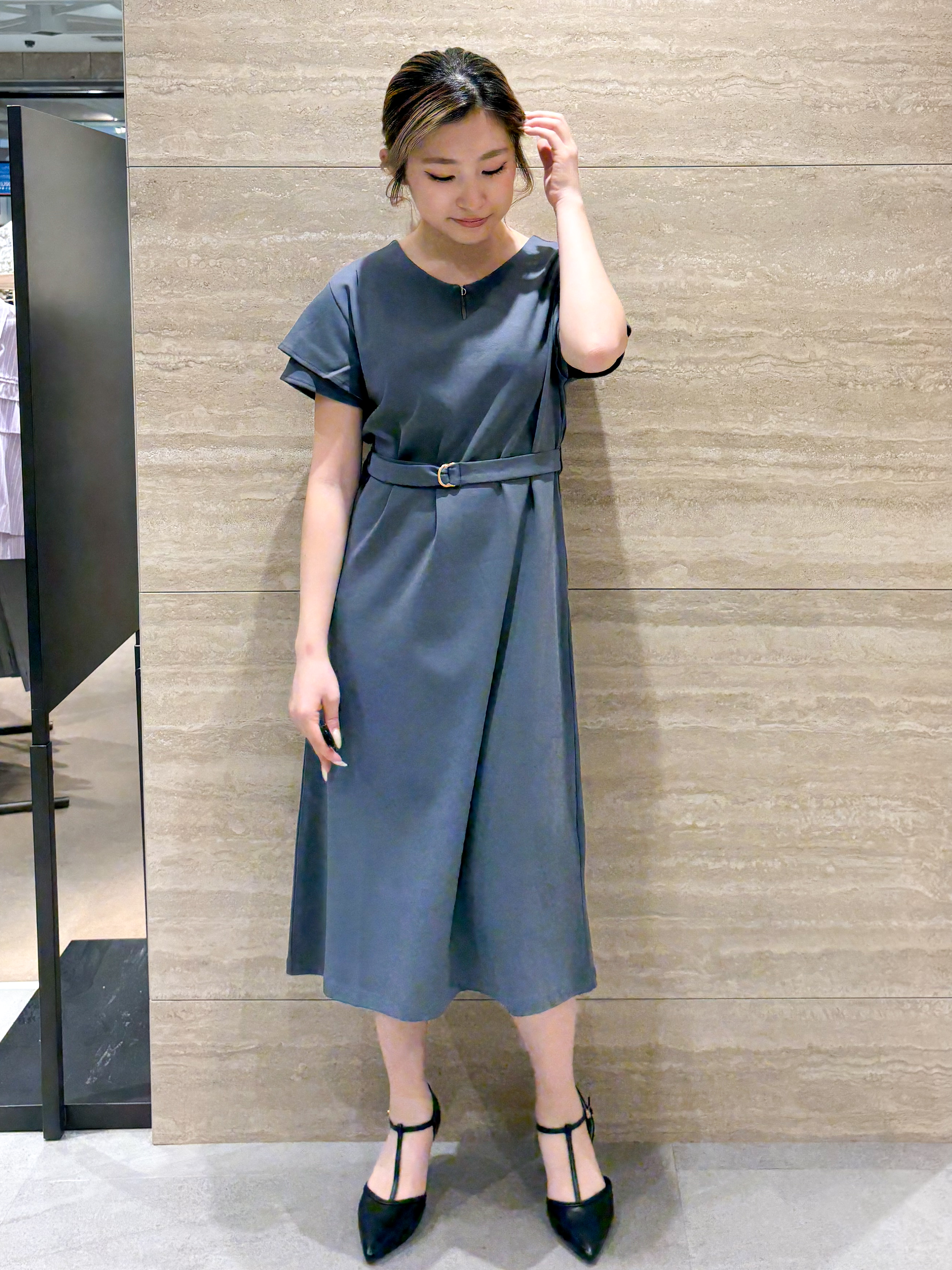 ふうかさんの「index｜【接触冷感／UVケア】Iラインフレアスリーブワンピース《洗濯機OK／XS～3L／6col》」を使ったコーディネート