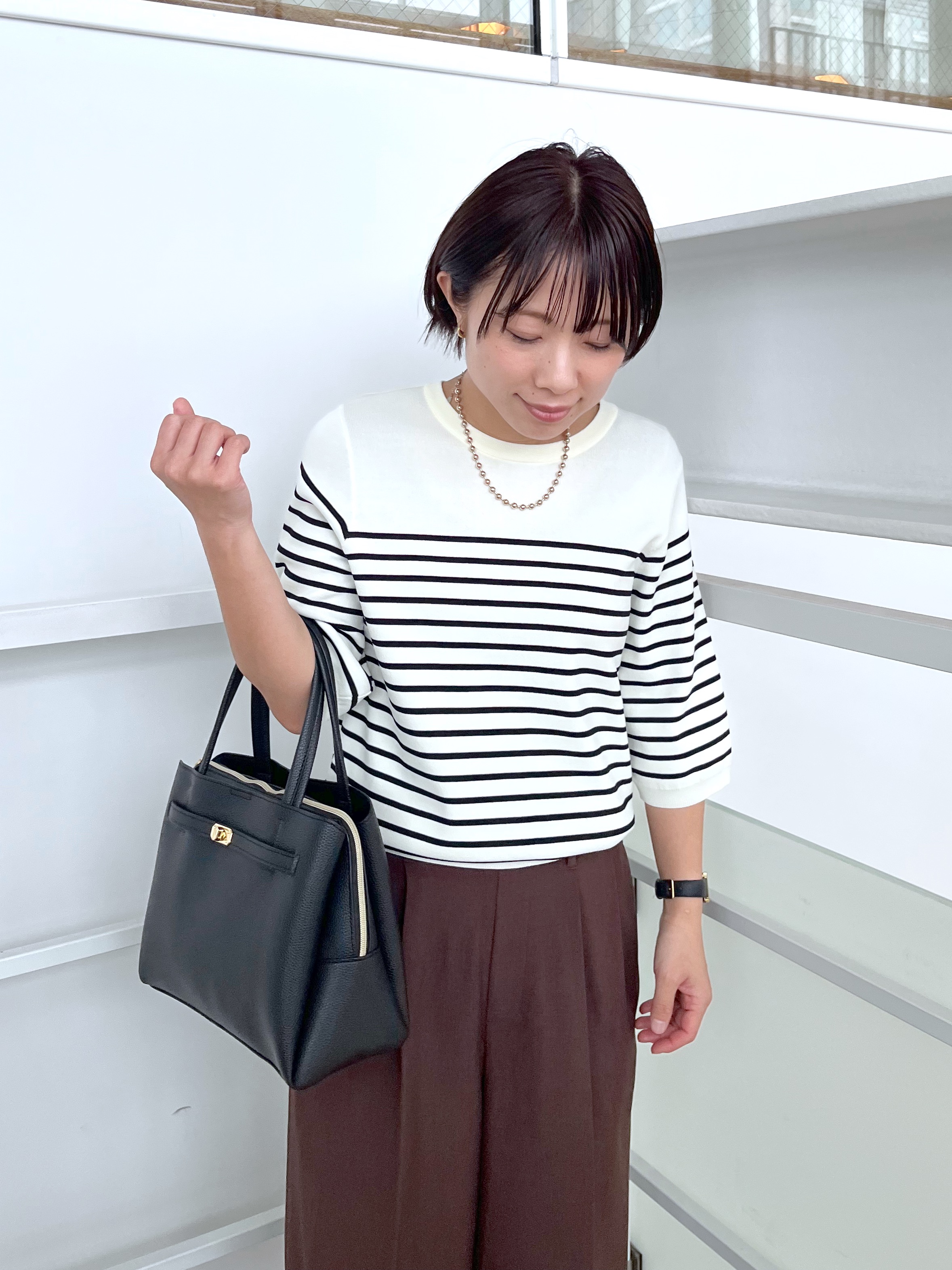 shirayuuuさんの「SHOO･LA･RUE｜【毎日洗える/S-LL/ひんやり/UV】上半身すっきり 二の腕見せない5分袖ニット」を使ったコーディネート