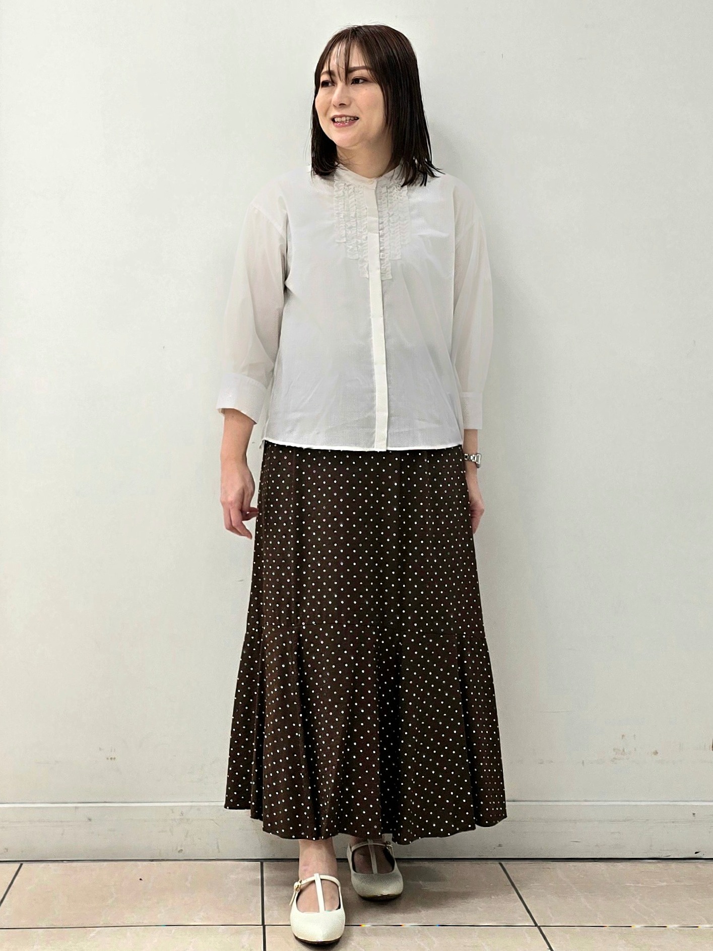 fkeさんの「Reflect｜【接触冷感】八分袖フロントフリルブラウス」を使ったコーディネート