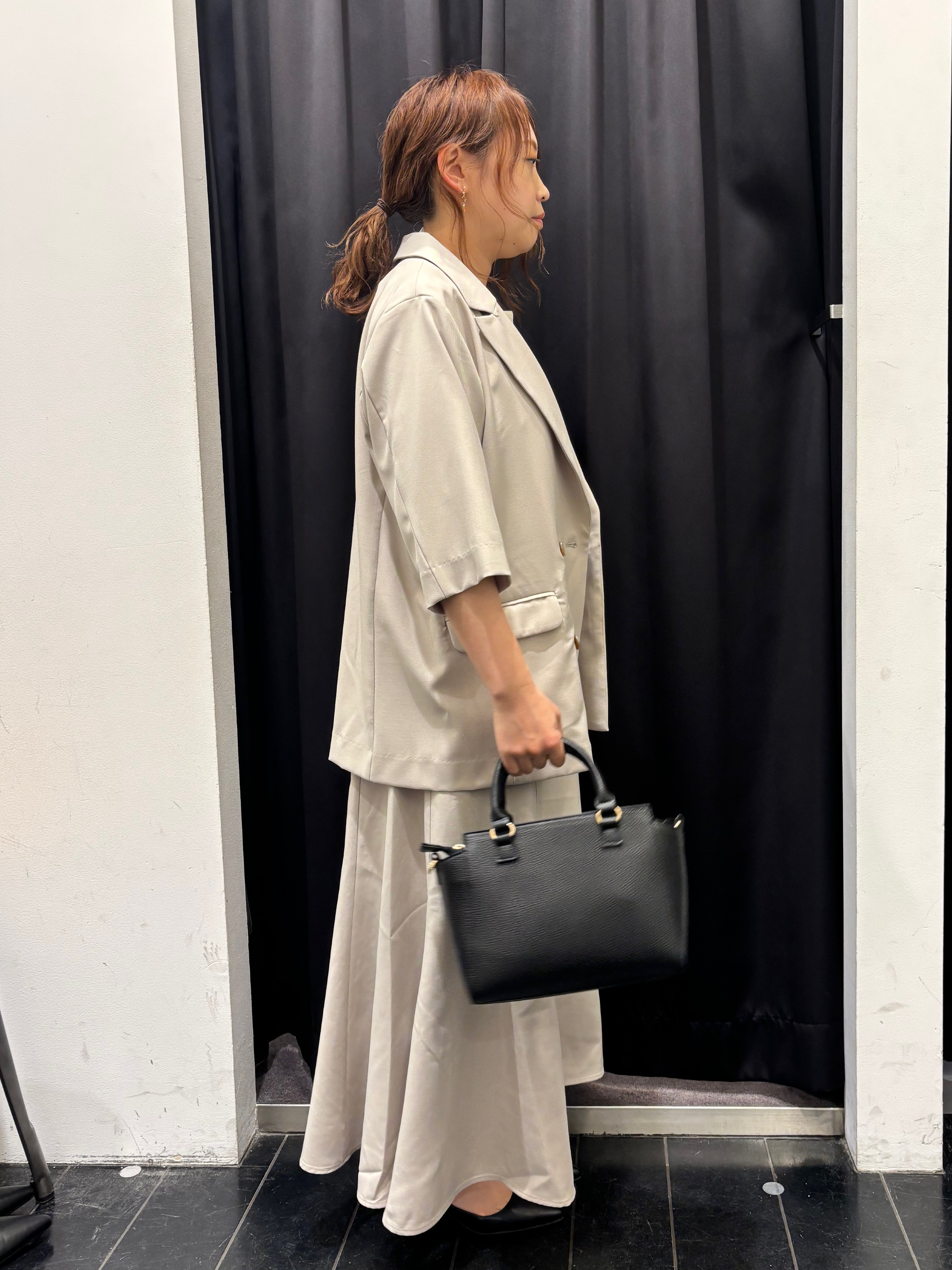 mameさんの「THE SHOP TK｜【セットアップ可】麻調ダブルブレスト 6分袖ジャケット」を使ったコーディネート