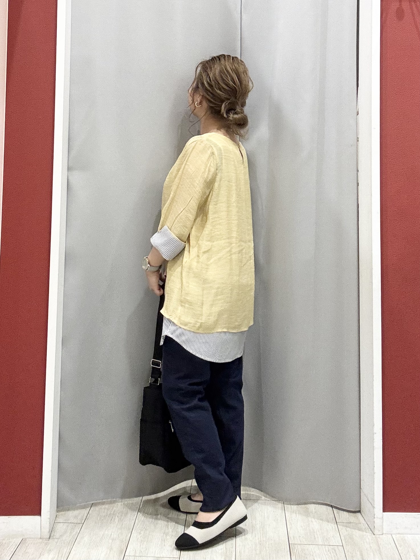 shioさんの「SHOO･LA･RUE｜【洗濯機可/体型カバー】1枚でサマ見え 7分袖スラブレイヤード風トップス」を使ったコーディネート