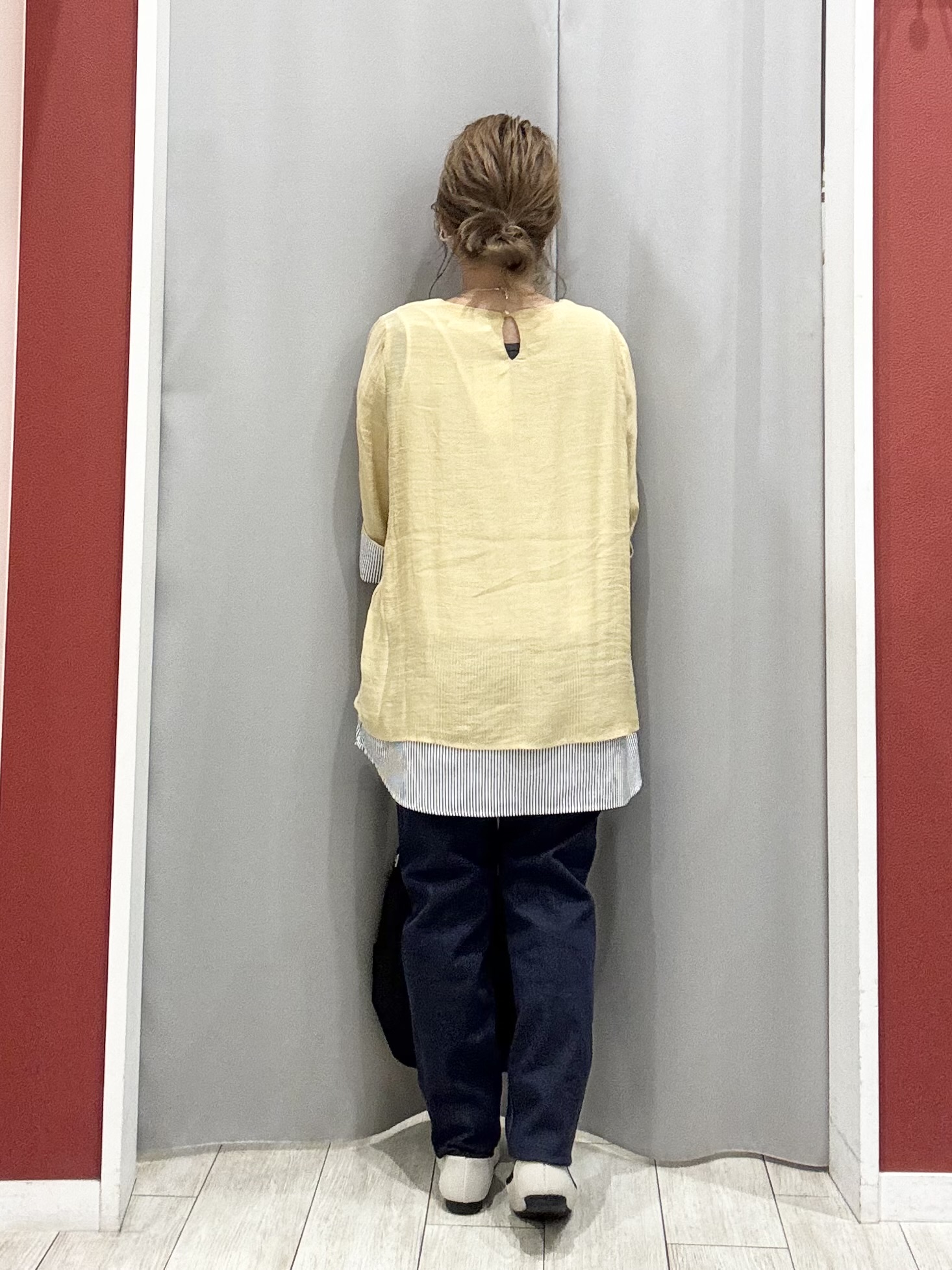 shioさんの「SHOO･LA･RUE｜【洗濯機可/体型カバー】1枚でサマ見え 7分袖スラブレイヤード風トップス」を使ったコーディネート