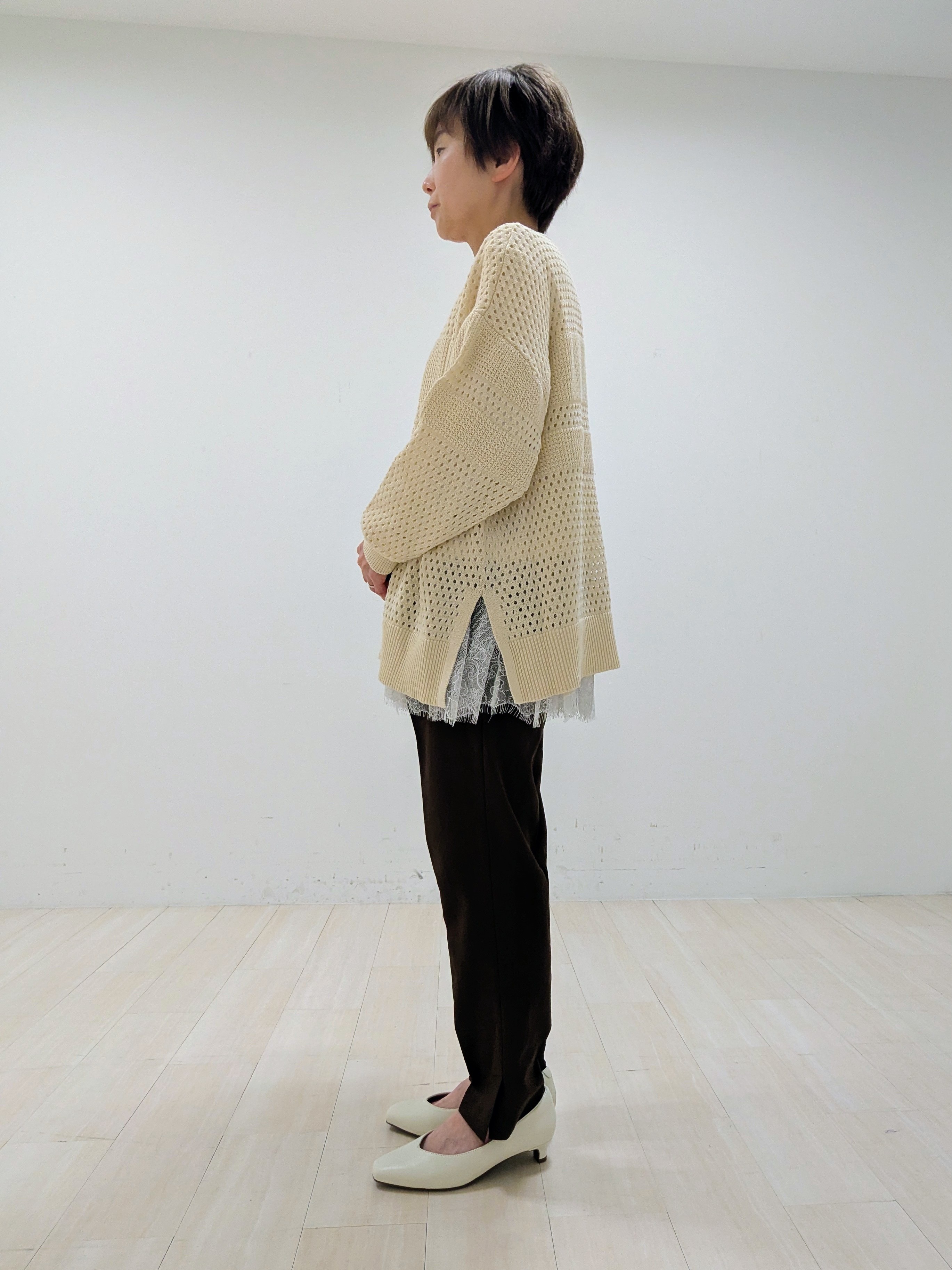 nishiさんの「Reflect｜【レイヤードにおすすめ◎】メッシュ風ドライタッチニット」を使ったコーディネート