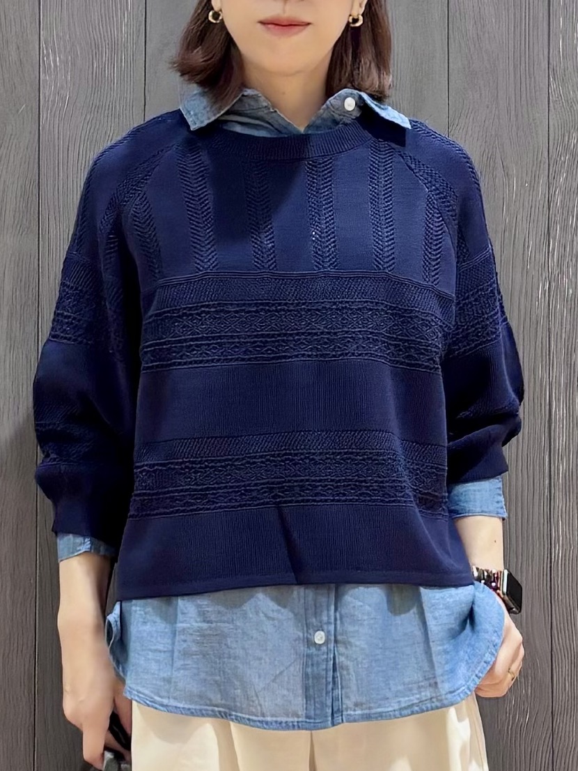 meiさんの「SHOO･LA･RUE｜【洗濯機可/S-LL】軽やかきれい見え 透かし柄ニット」を使ったコーディネート