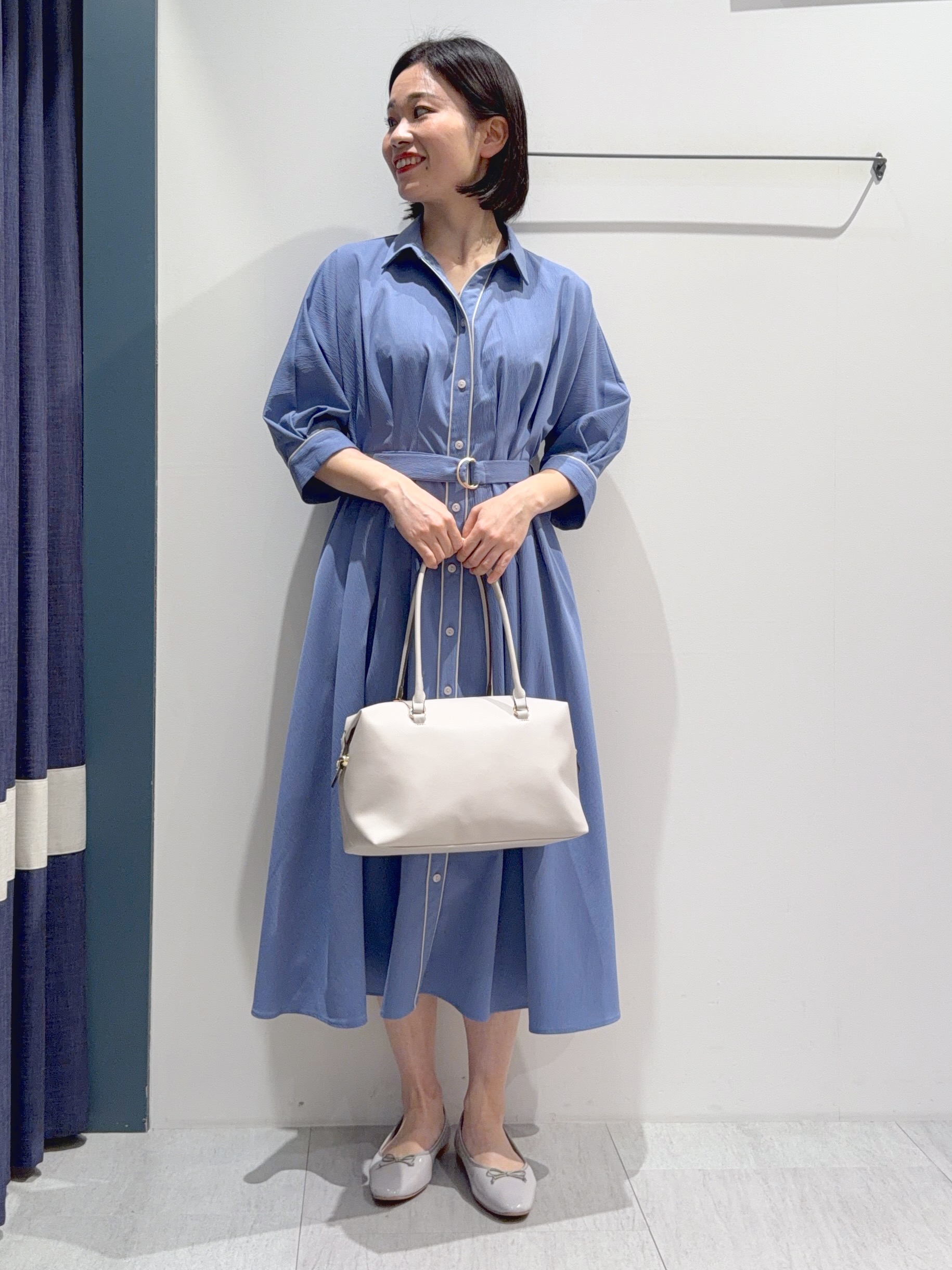 あんりさんの「grove｜【貴島明日香さん着用・美シルエット】ウエストタック配色ワンピース」を使ったコーディネート