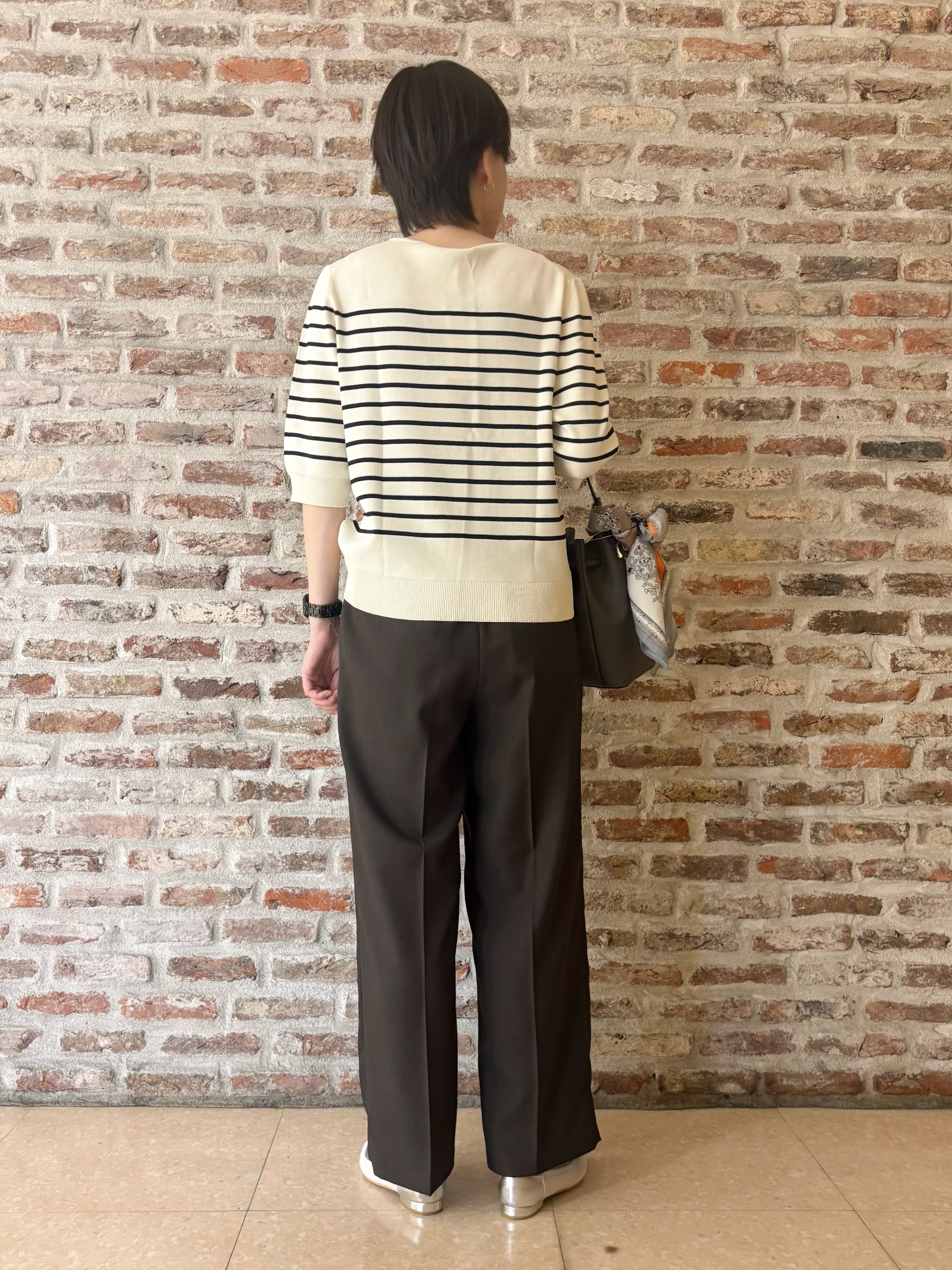 しばさんの「THE SHOP TK｜【S-XL/ひんやりタッチ】美しさ際立つ 6分袖ニット 洗濯機OK/UVケア/毛玉になりにくい」を使ったコーディネート