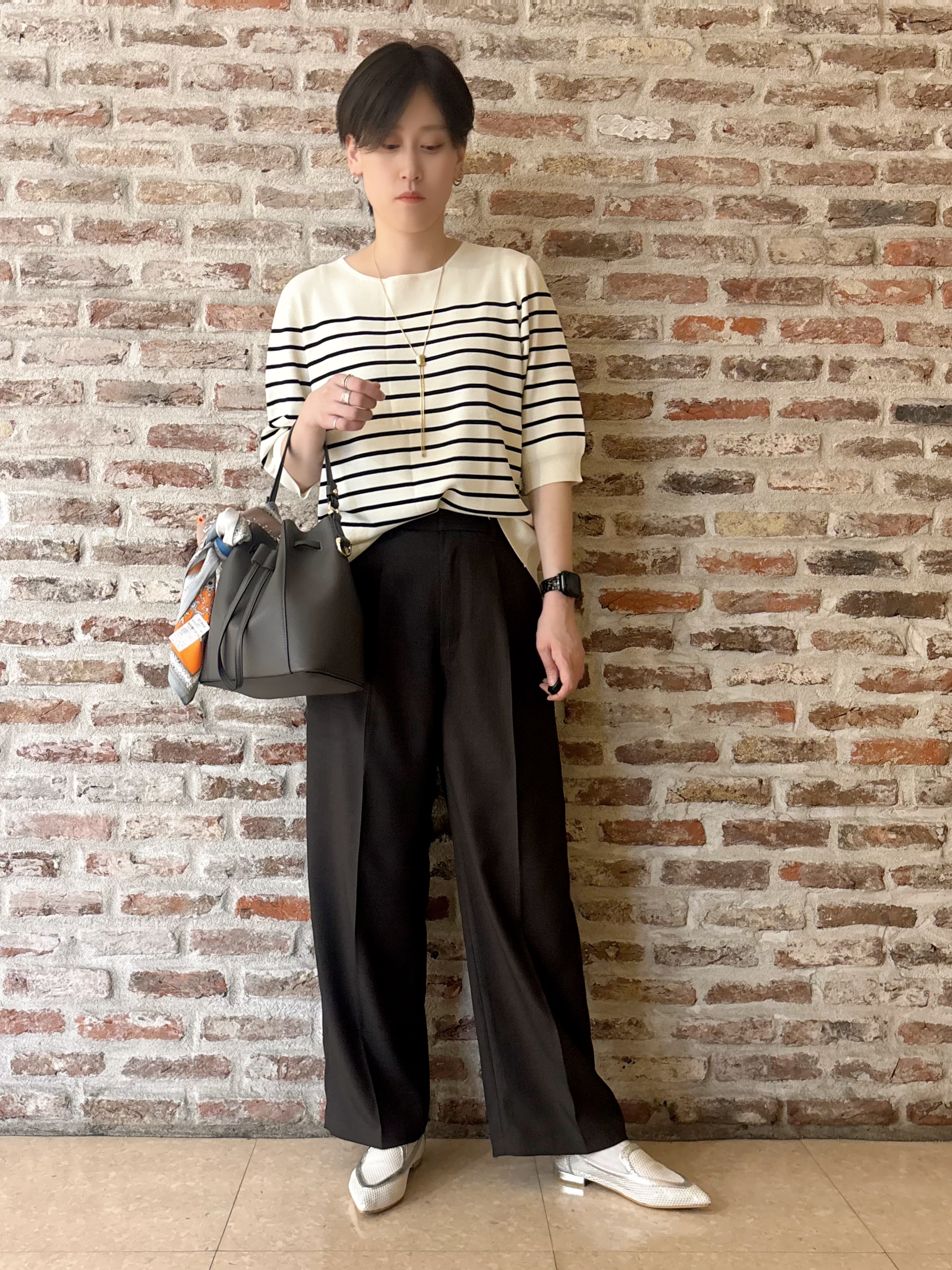 しばさんの「THE SHOP TK｜【S-XL/ひんやりタッチ】美しさ際立つ 6分袖ニット 洗濯機OK/UVケア/毛玉になりにくい」を使ったコーディネート