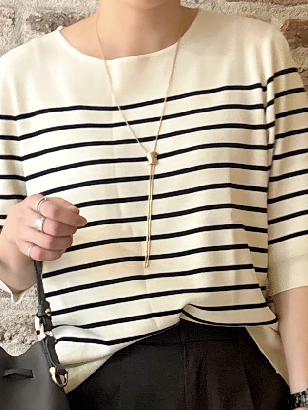 しばさんの「THE SHOP TK｜【S-XL/ひんやりタッチ】美しさ際立つ 6分袖ニット 洗濯機OK/UVケア/毛玉になりにくい」を使ったコーディネート