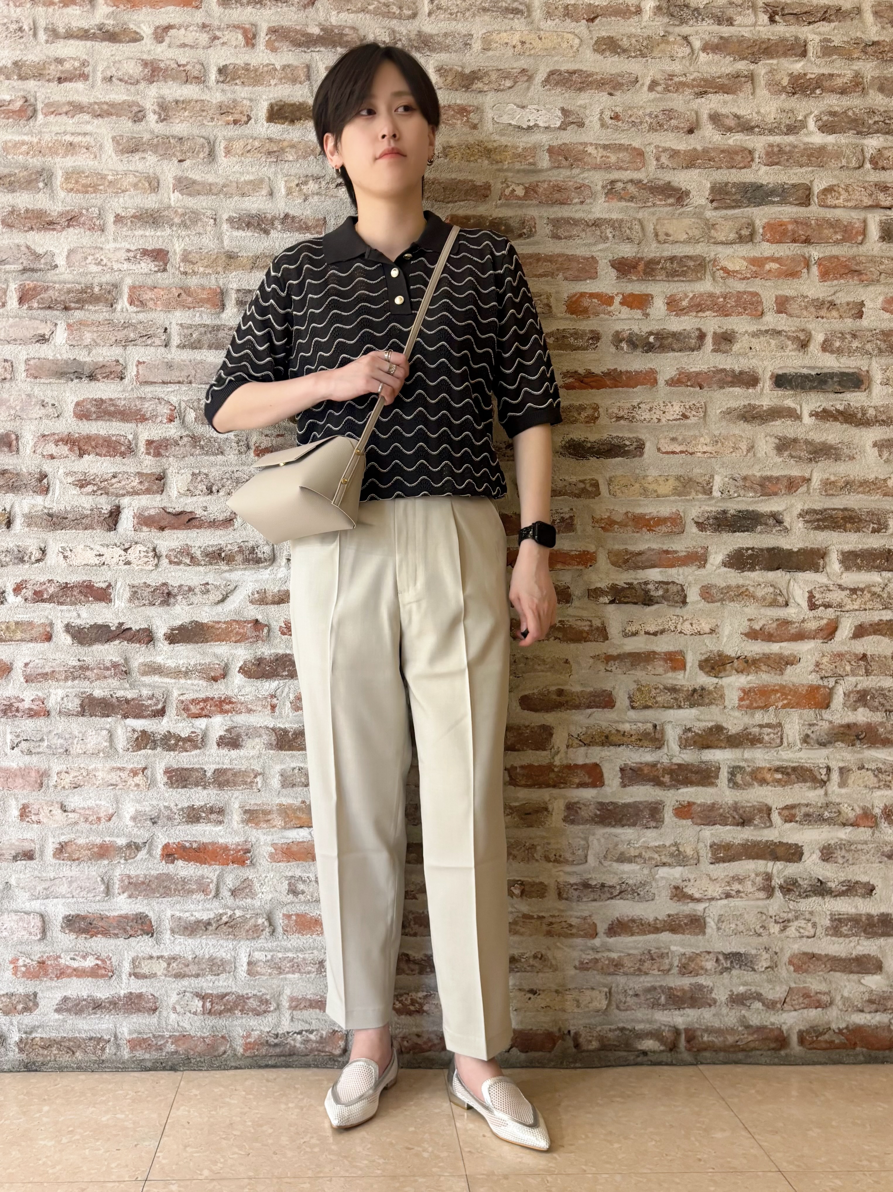 しばさんの「THE SHOP TK｜【さらさらタッチ】ジャカードポロニット」を使ったコーディネート