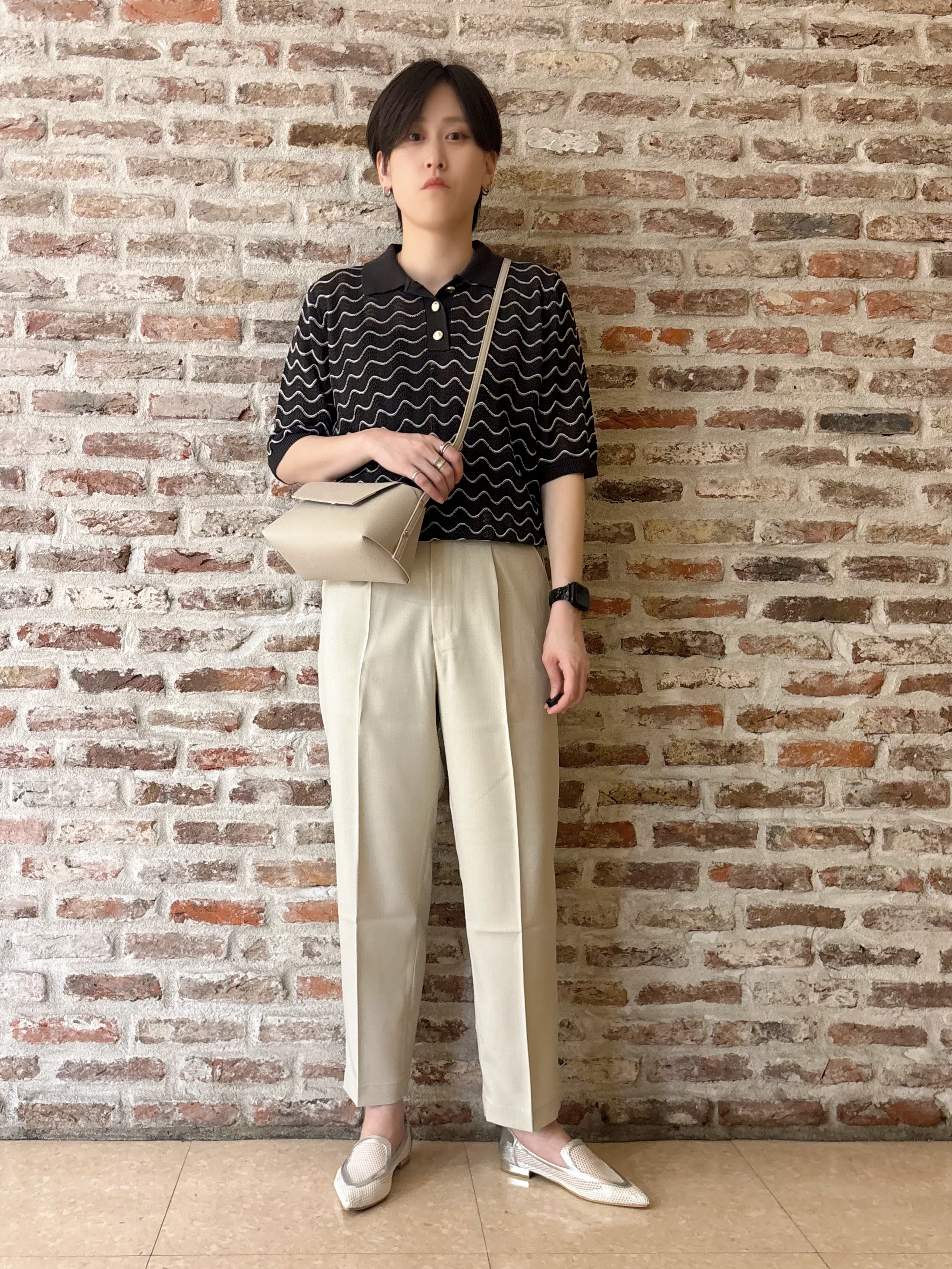 しばさんの「THE SHOP TK｜【さらさらタッチ】ジャカードポロニット」を使ったコーディネート