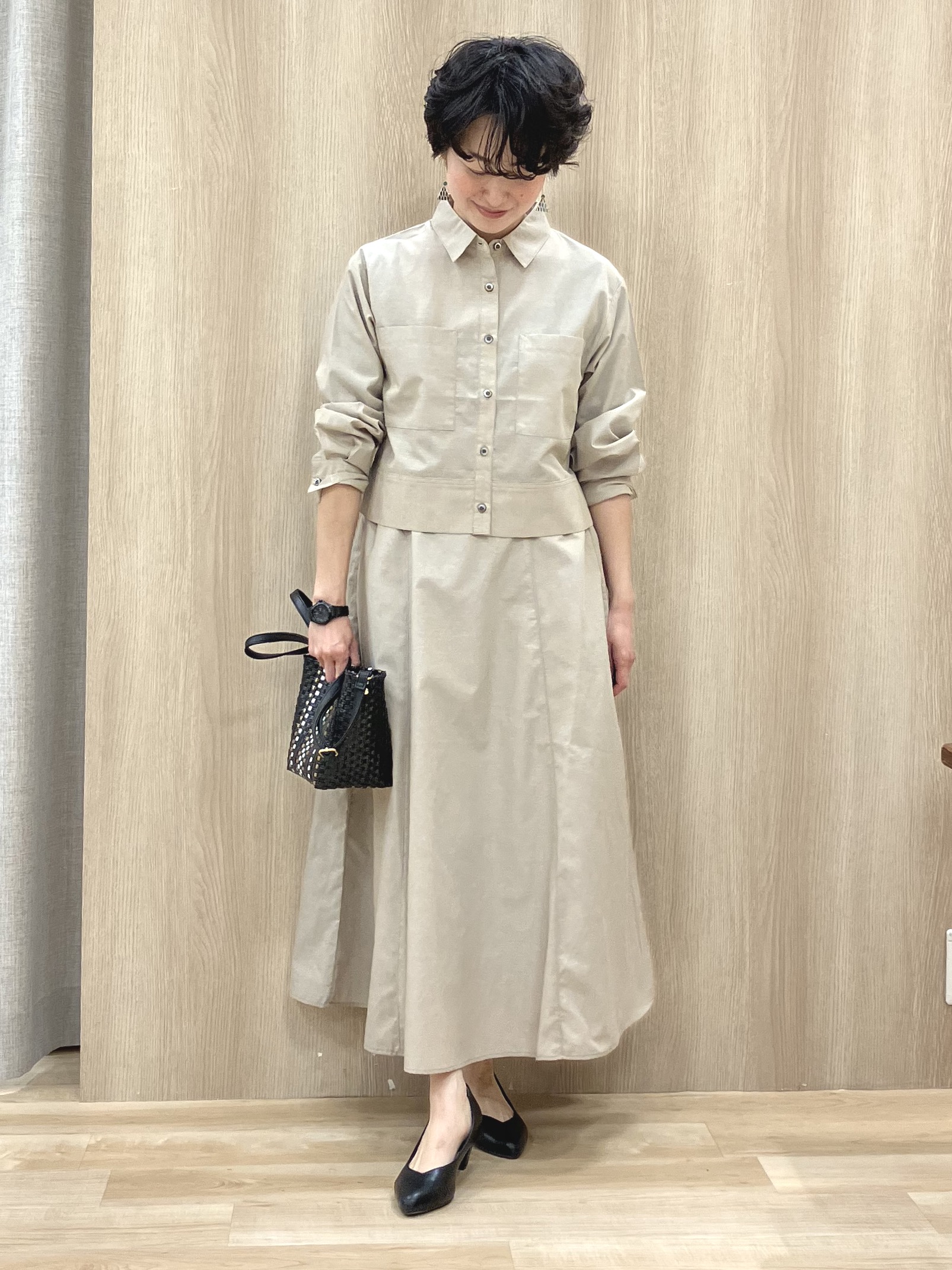 Keiさんの「grove｜【貴島明日香さん着用／洗濯機OK】レイヤードにもおすすめ、軽やかクロップドニット」を使ったコーディネート