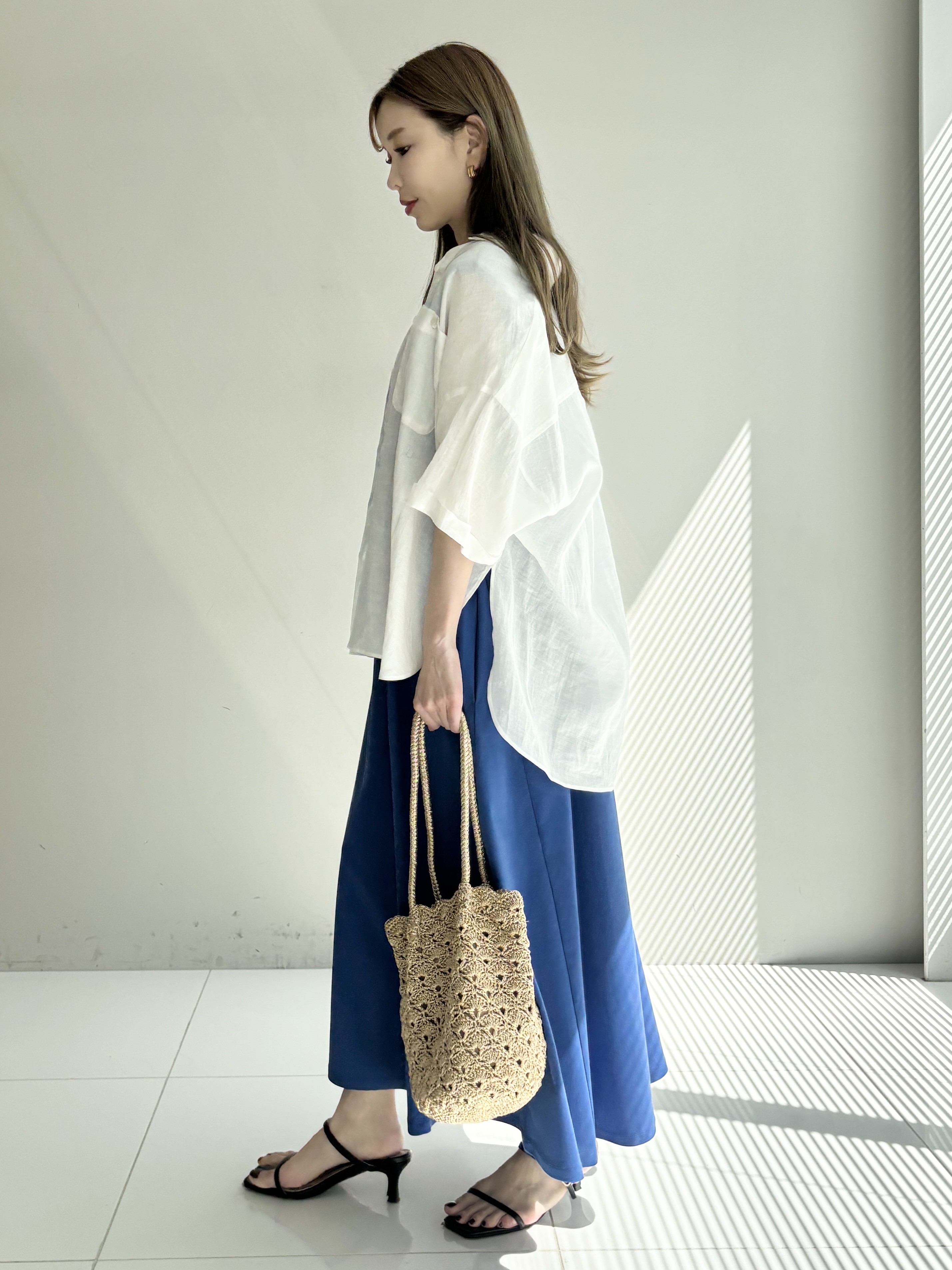清水夏姫さんの「DRESSTERIOR｜【接触冷感／抗菌防臭／消臭/ウォッシャブル】アイスクリアコットン フレンチスリーブワンピース」を使ったコーディネート